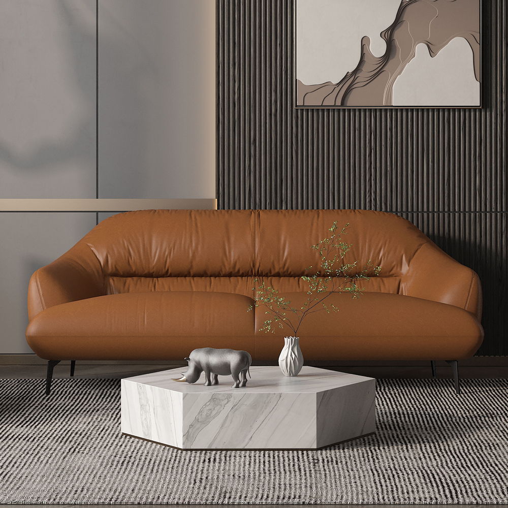 Leonia - Sofa - Cognac Leather, dark brown