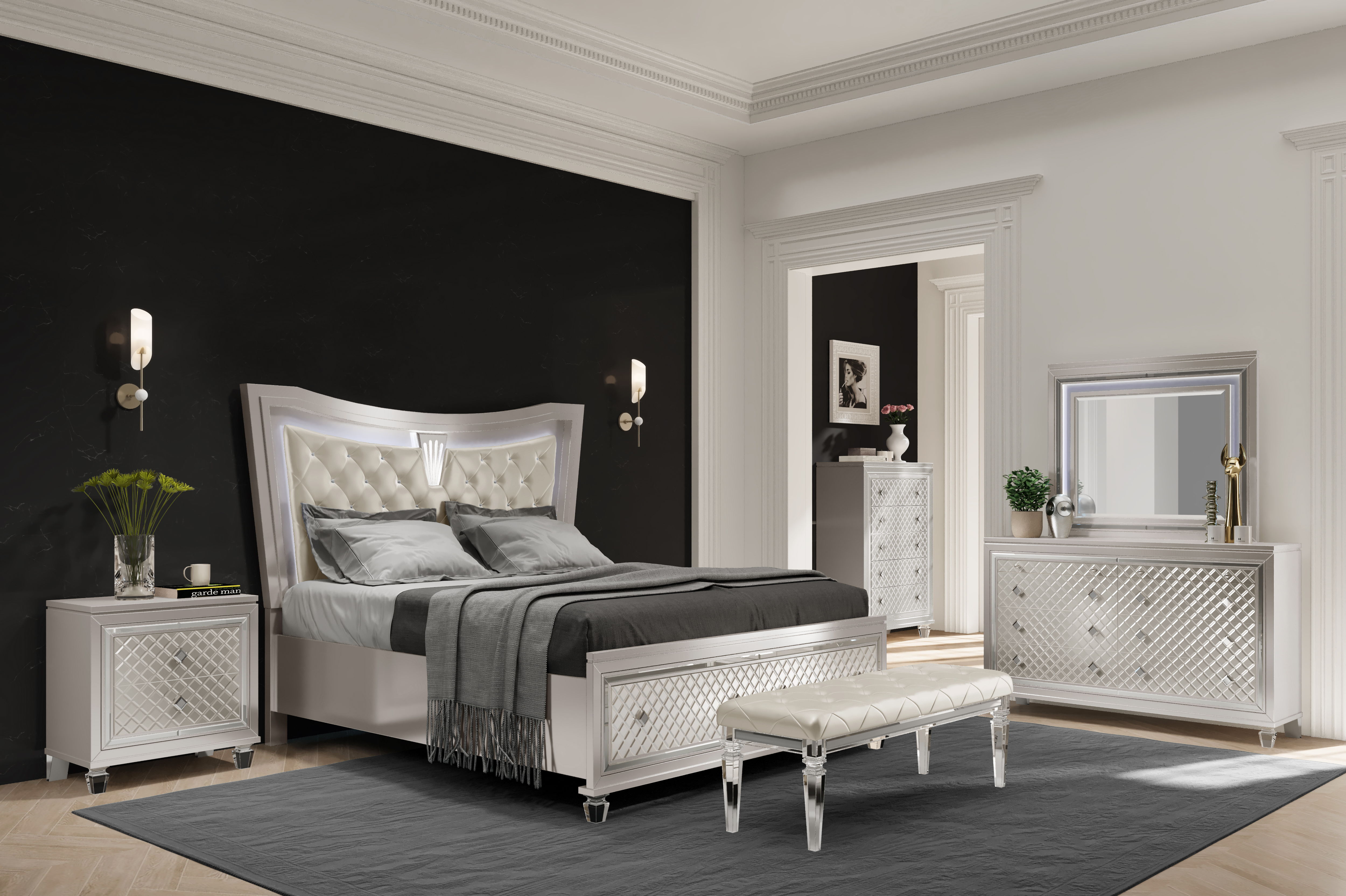 Queen · 5 Pc · Queen Bedroom Set With LED