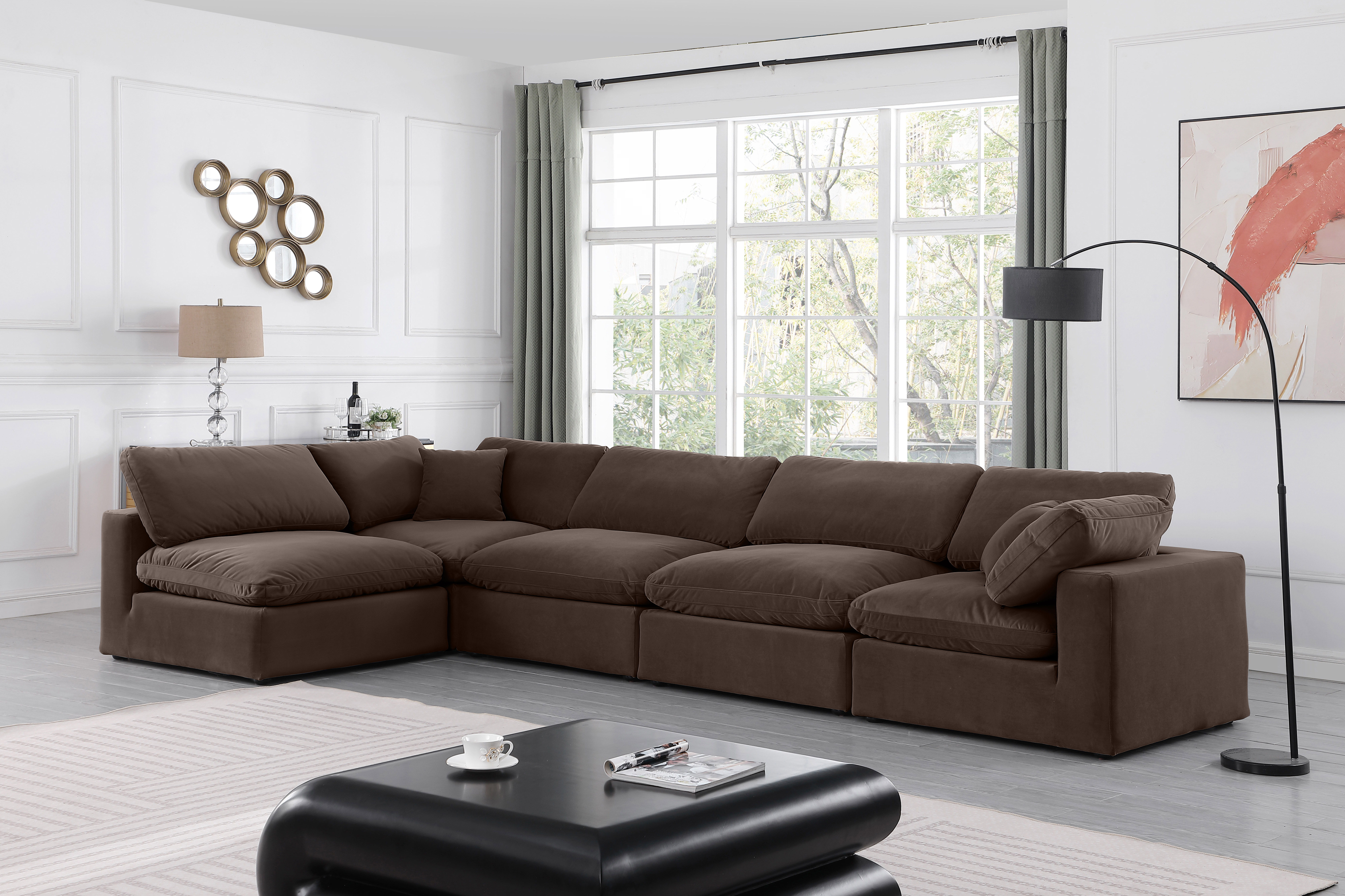 Comfy - 5 Piece Velvet Modular Sectional - Dark Brown