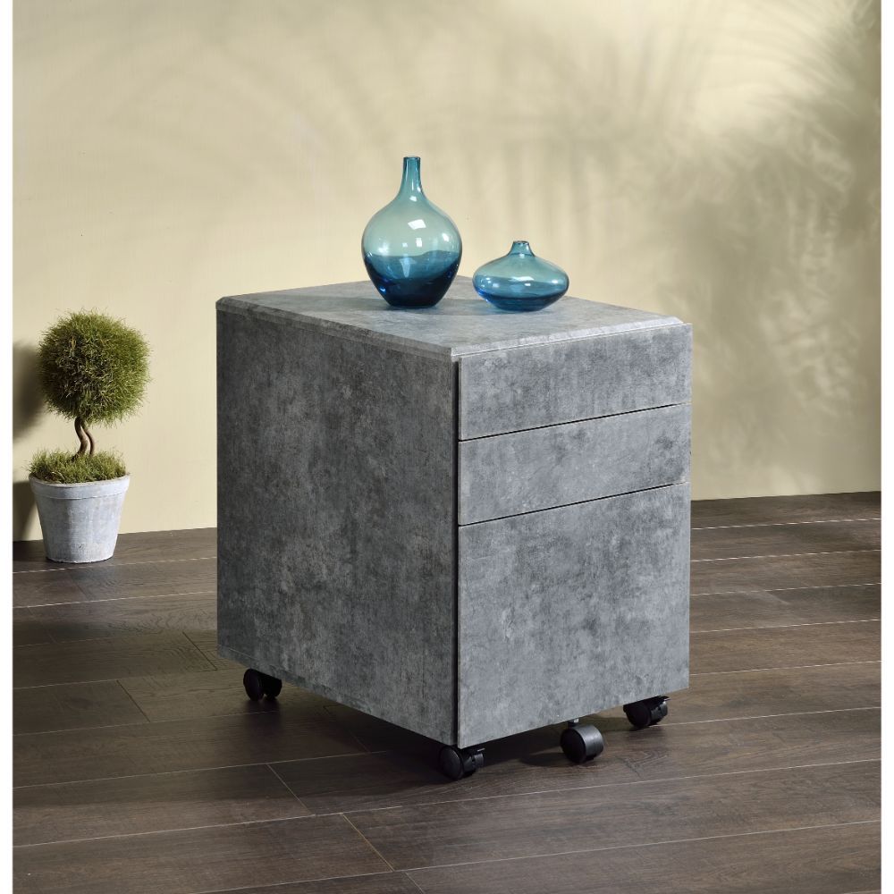 Jurgen - File Cabinet - Faux Concrete & Silver, gray