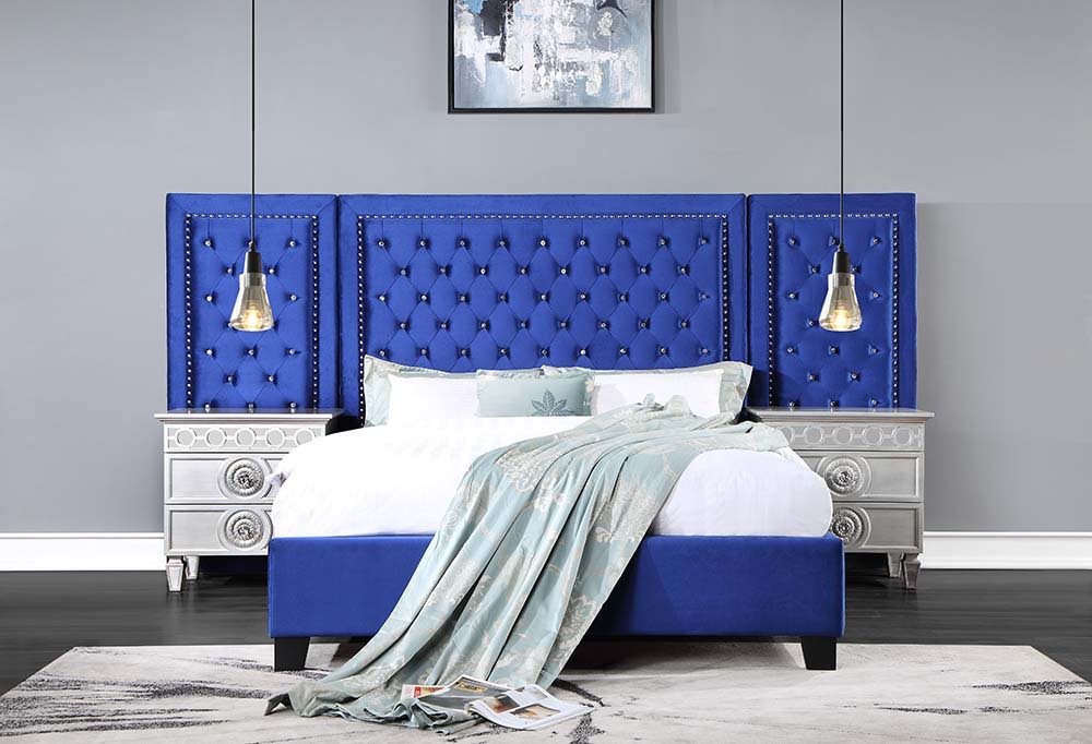 Damazy - Queen Bed - Blue Velvet, blue, view 4