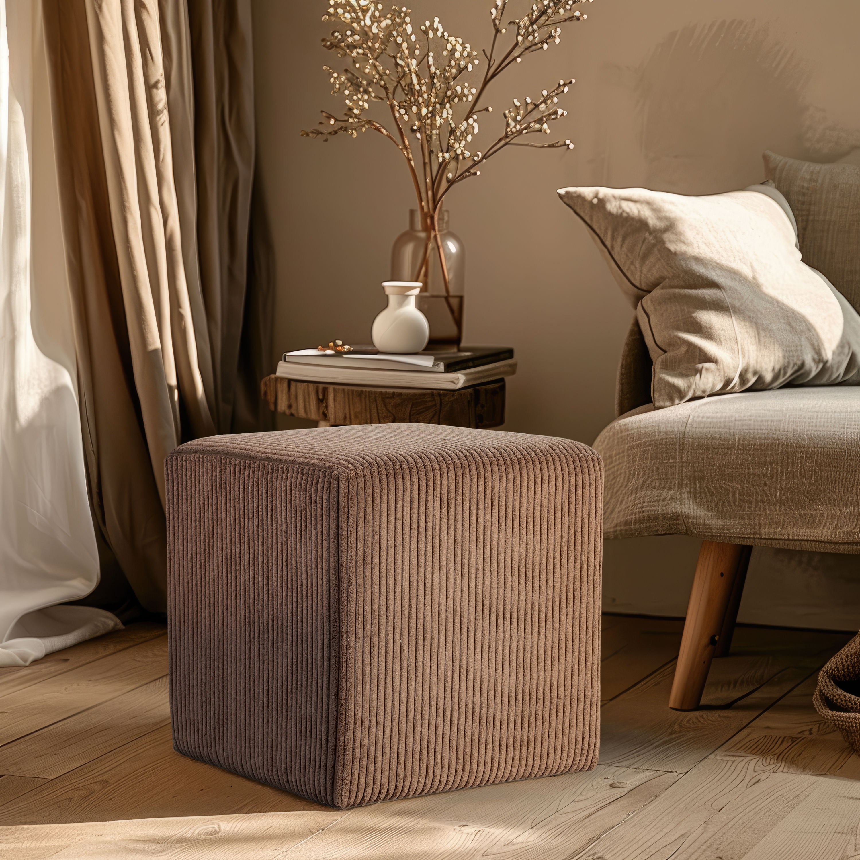 Roy - Microsuede Ottoman / Stool - Brown