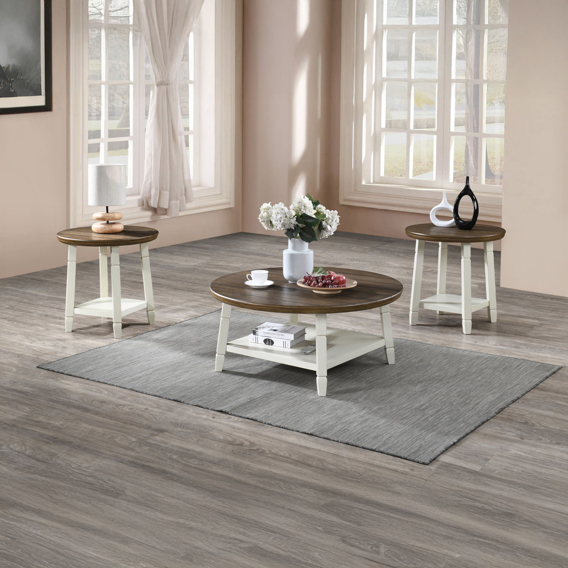 Flaherty - 3 Piece Occasional Set (1 Coffee & 2 End Tables) - Brown / White, dark brown, view 8
