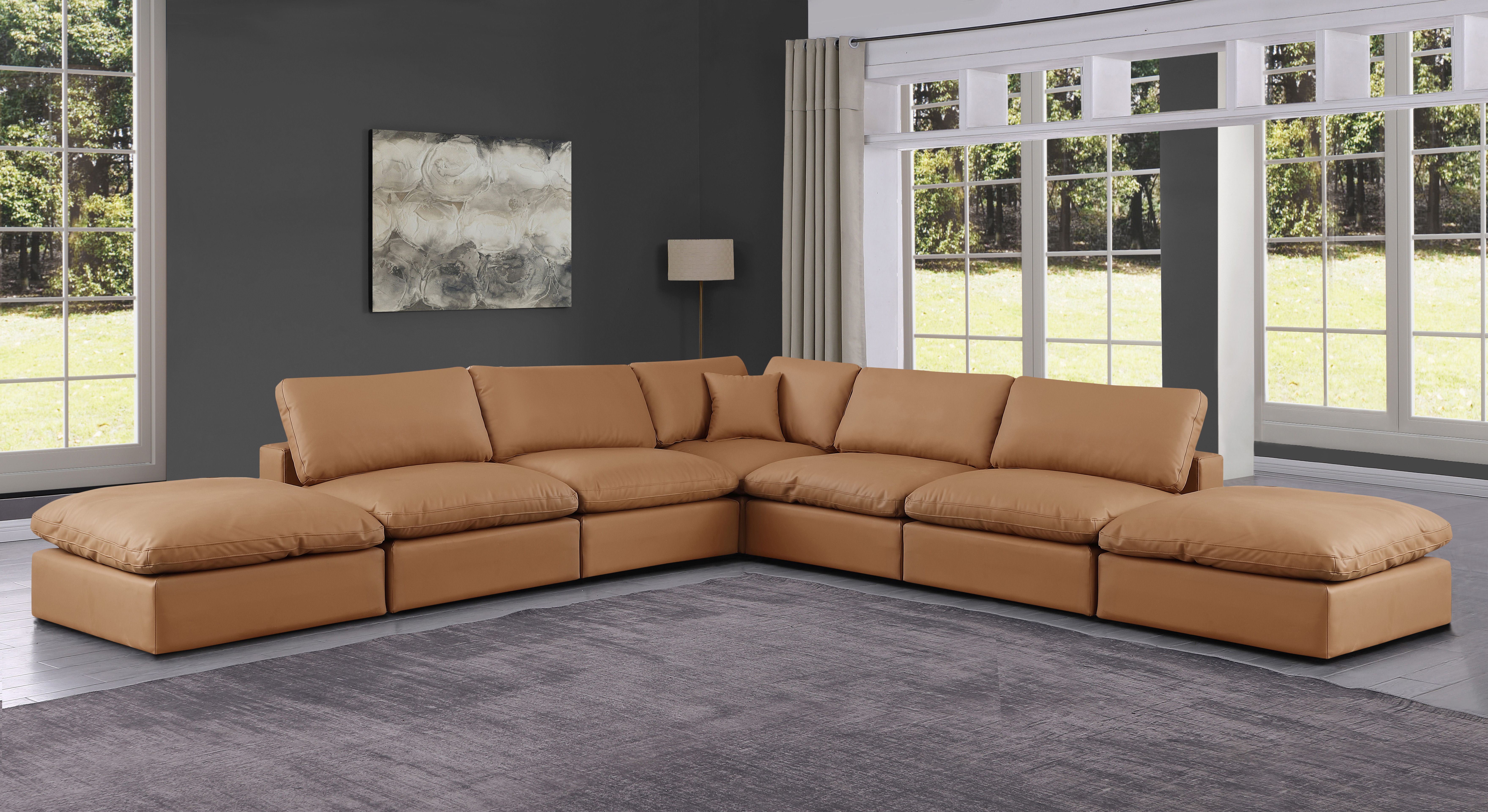 Comfy - 7 Piece Faux Leather Modular Corner Sectional - Cognac