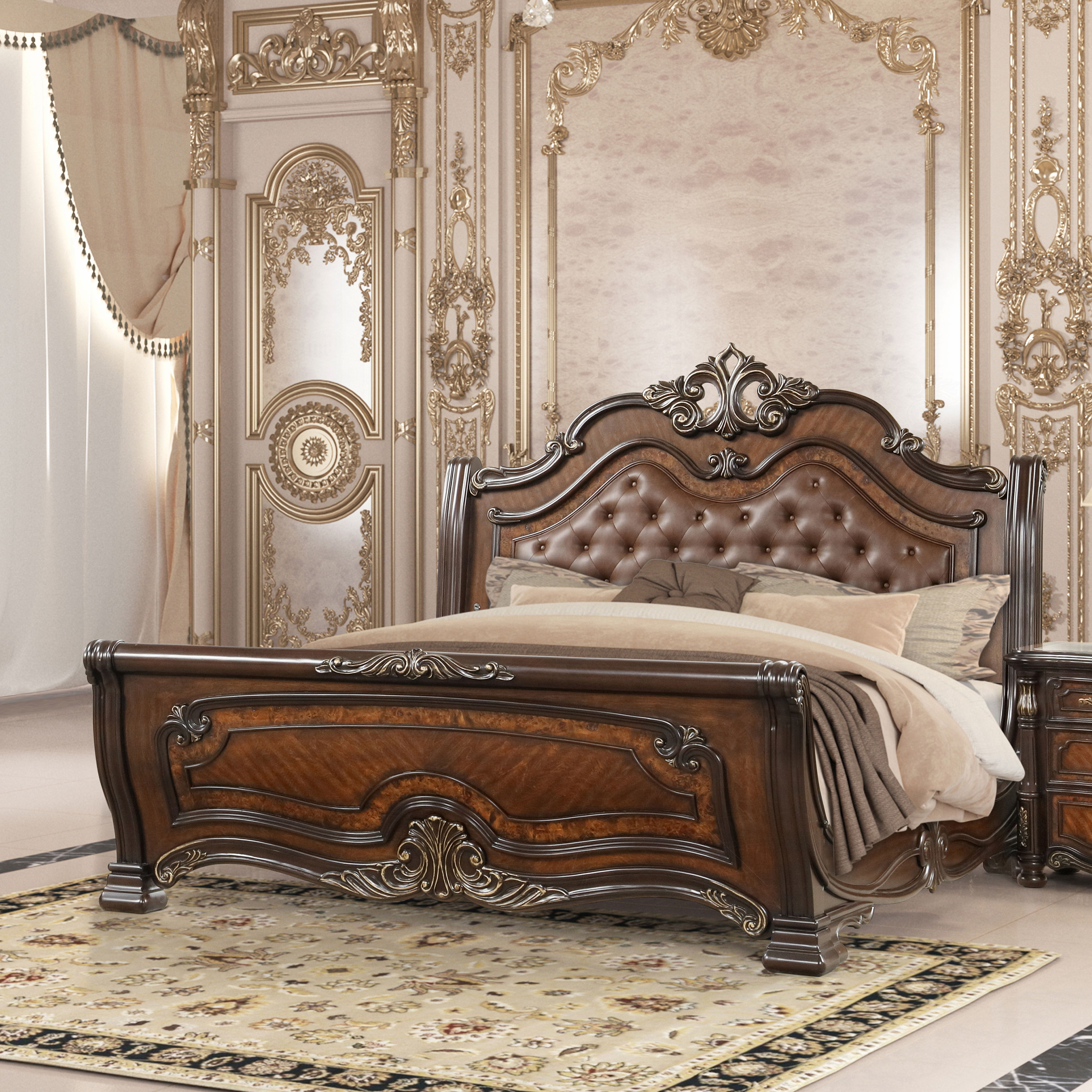 6/6 Eastern King Padded Sleigh Bed Only