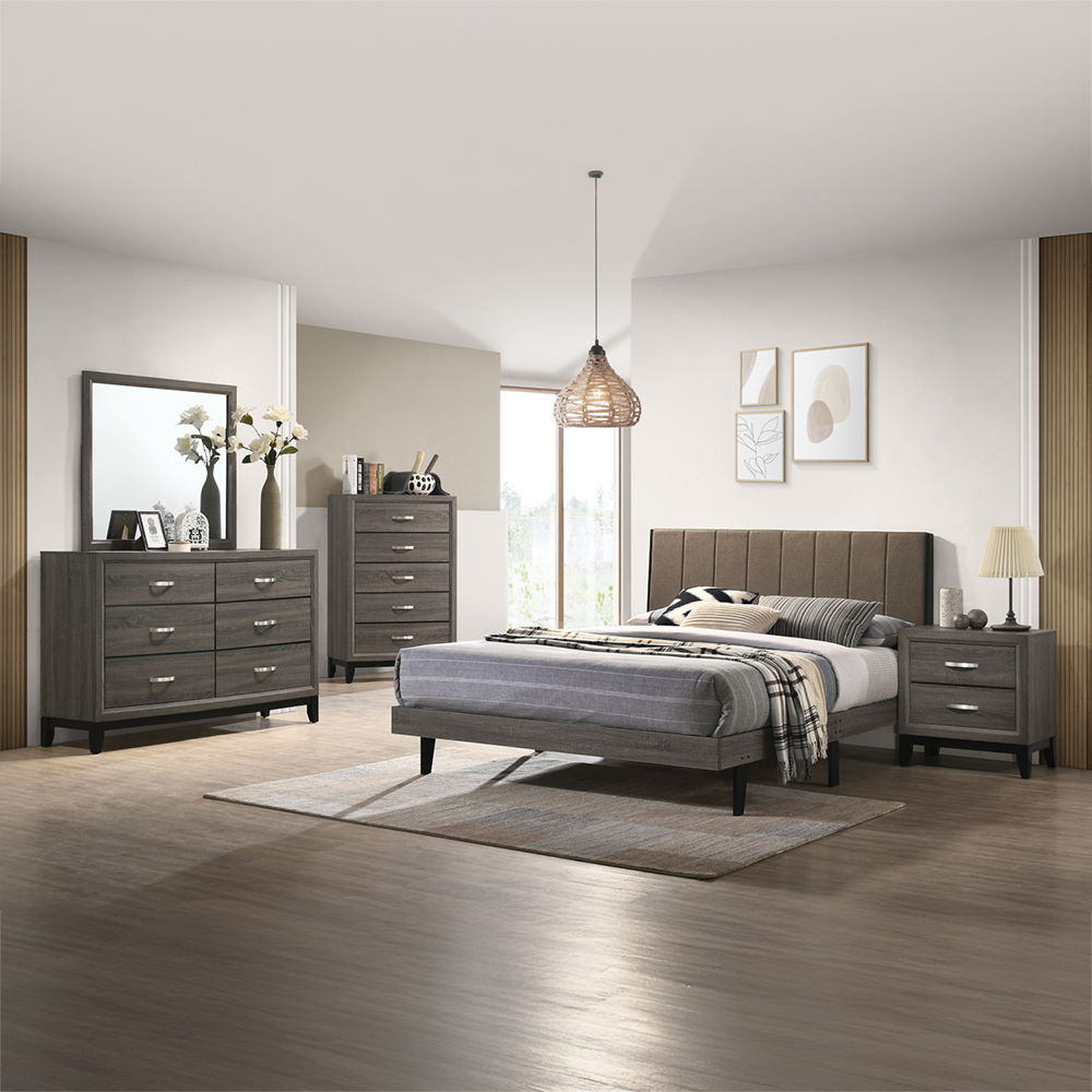 Valdemar - Queen Bed - Brown Fabric & Weathered Gray, dark brown, view 5
