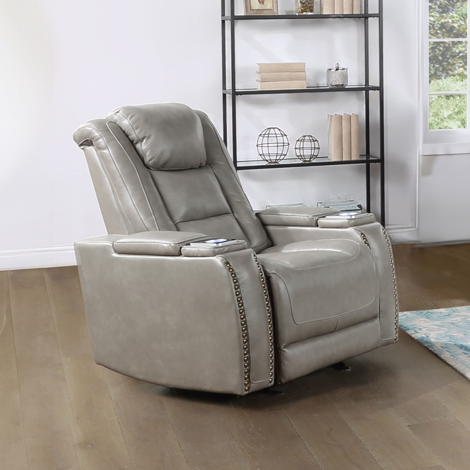 Breckenridge II - Glider Recliner With Power Headrest & Footrest - Light Gray, gray