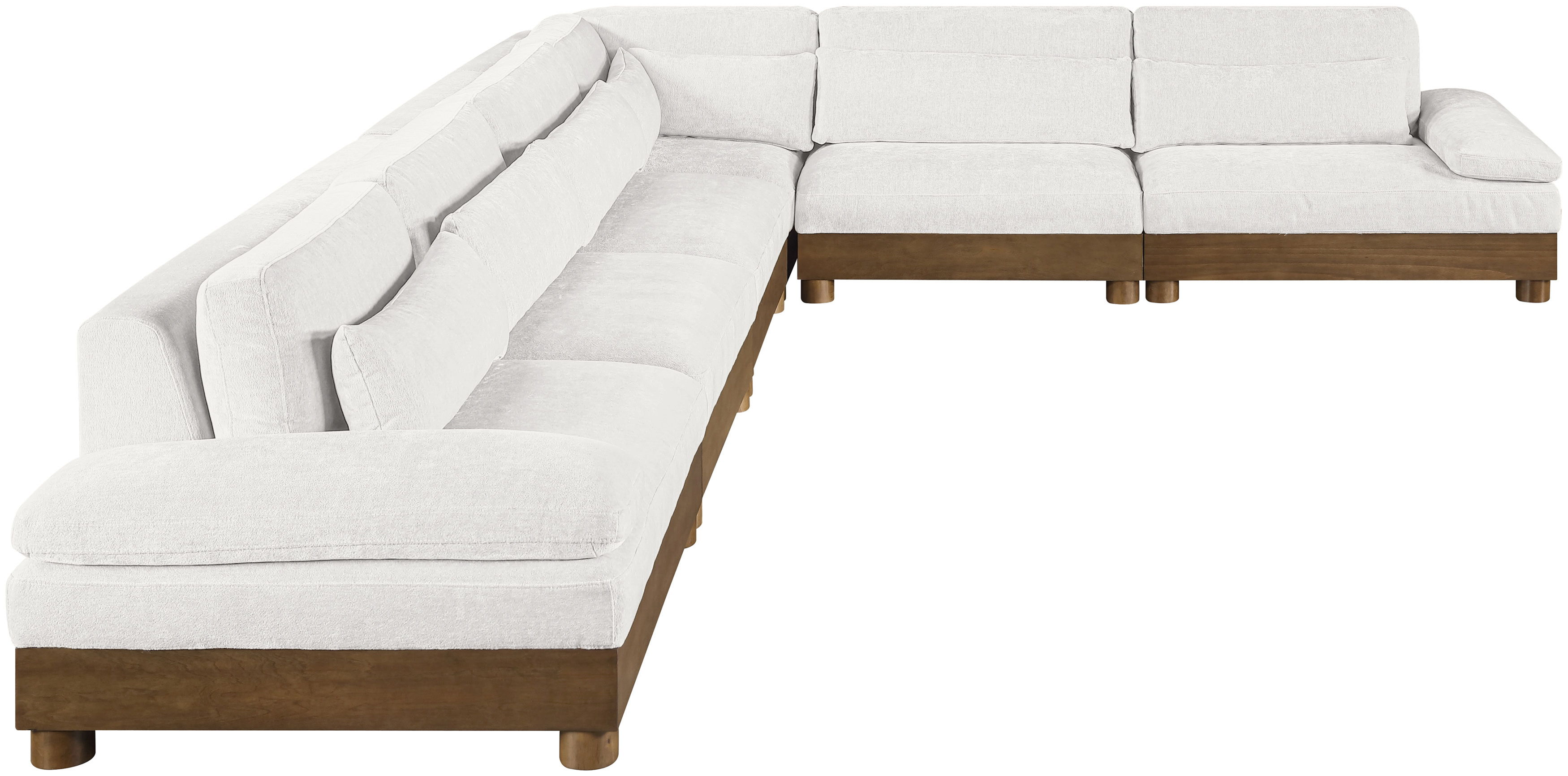Turin - 167.75" Chenille Fabric Upholstered 6 Piece Modular Sectional - Cream / Brown Walnut