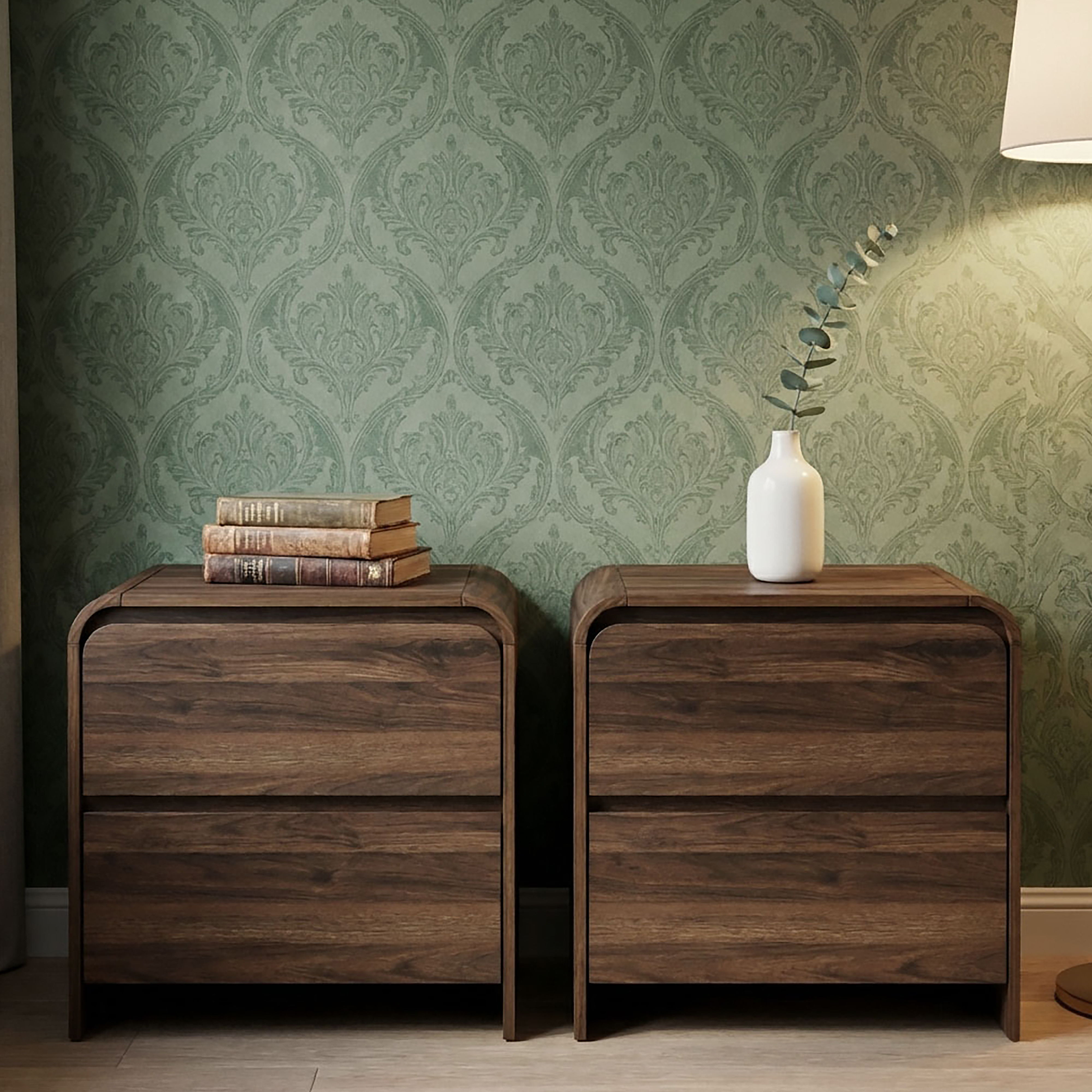 Mara - Two Drawer End Table / Bedside Table (Set of 2) - Walnut