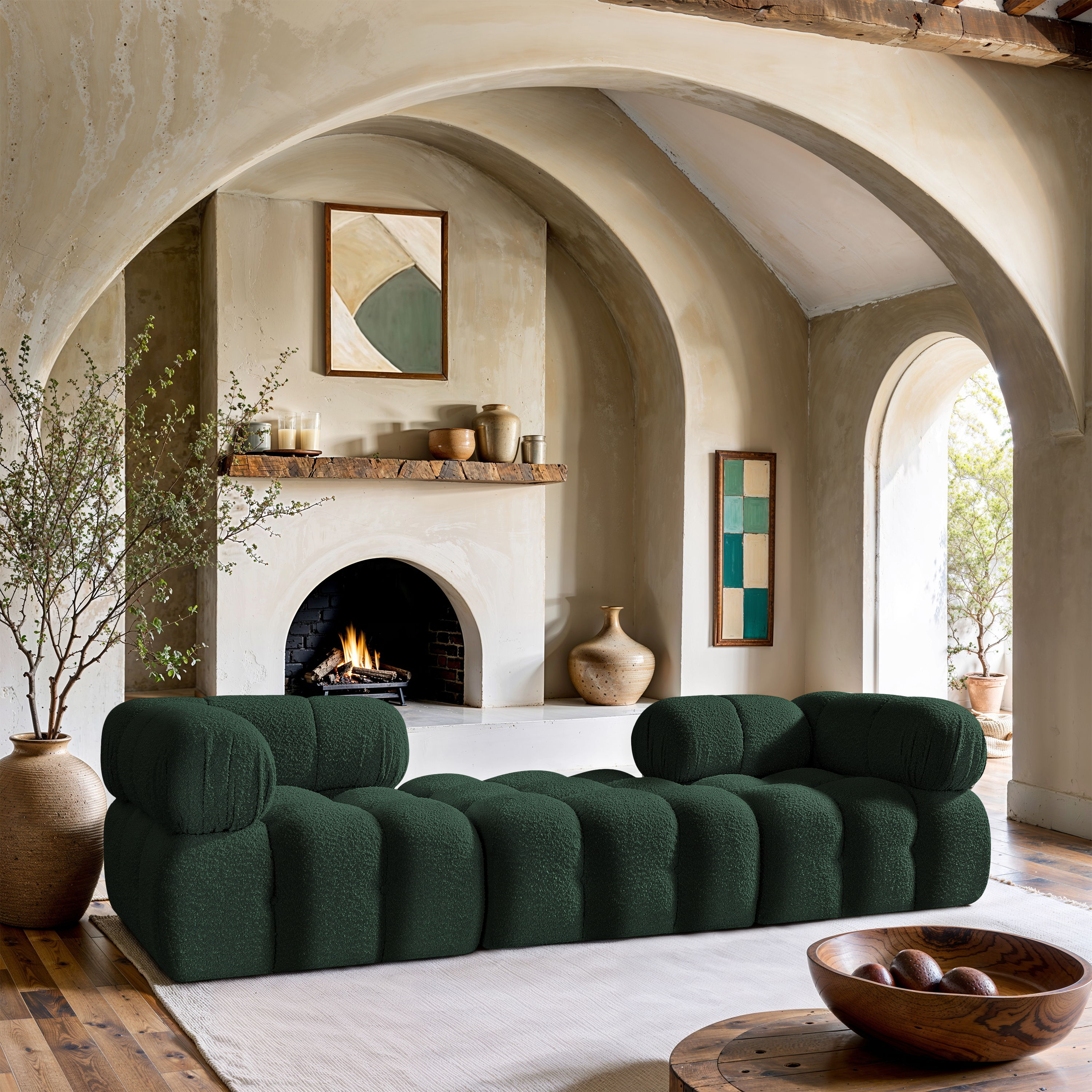 Ames - 3 Piece Boucle Fabric 102" Modular Sofa - Green