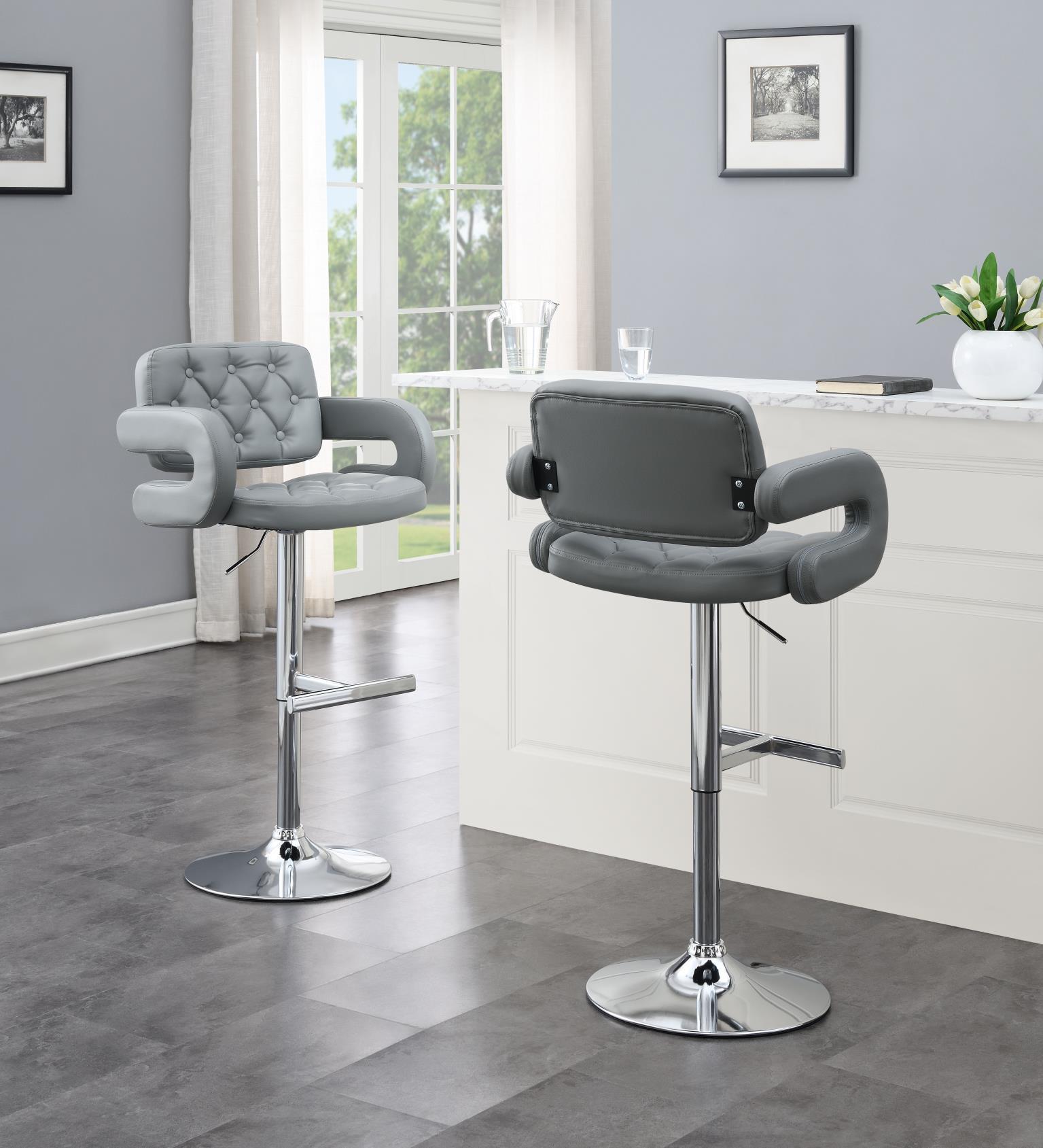 ST120 - Faux Leather Bar Stool (Set of 2) - Gray