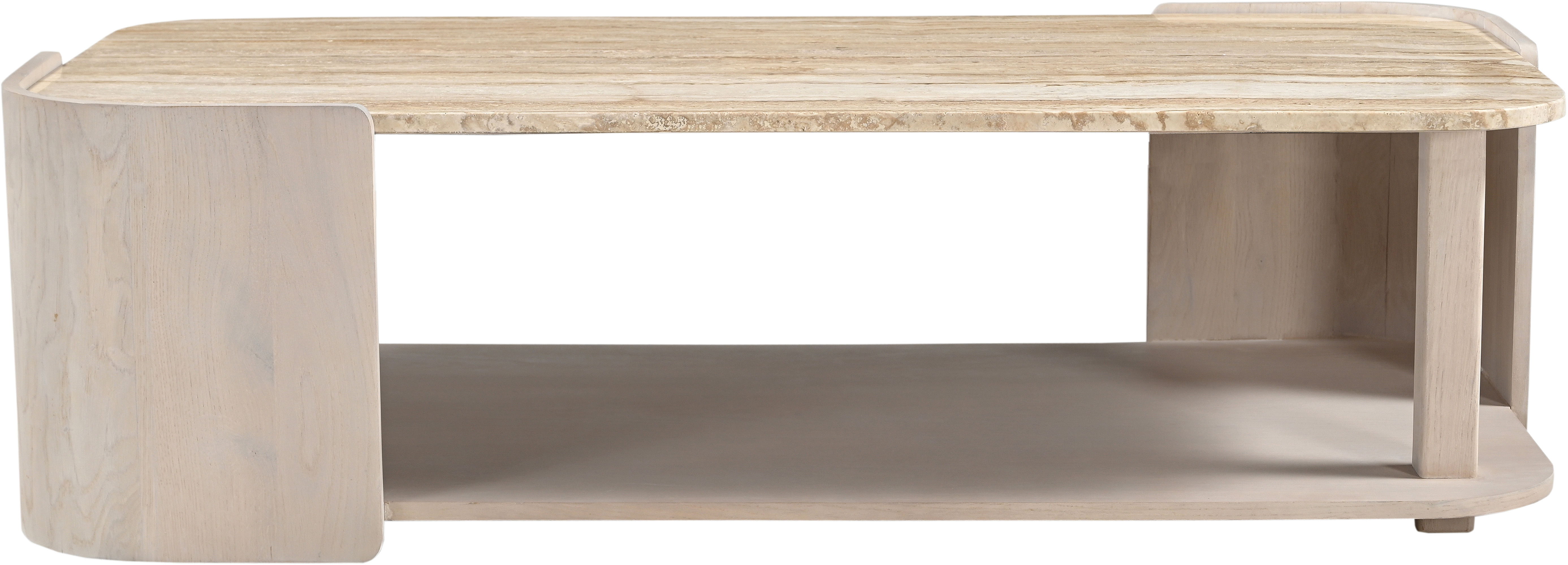 Calabria - Marble And Oak Wood Coffee Table - Beige / Cream