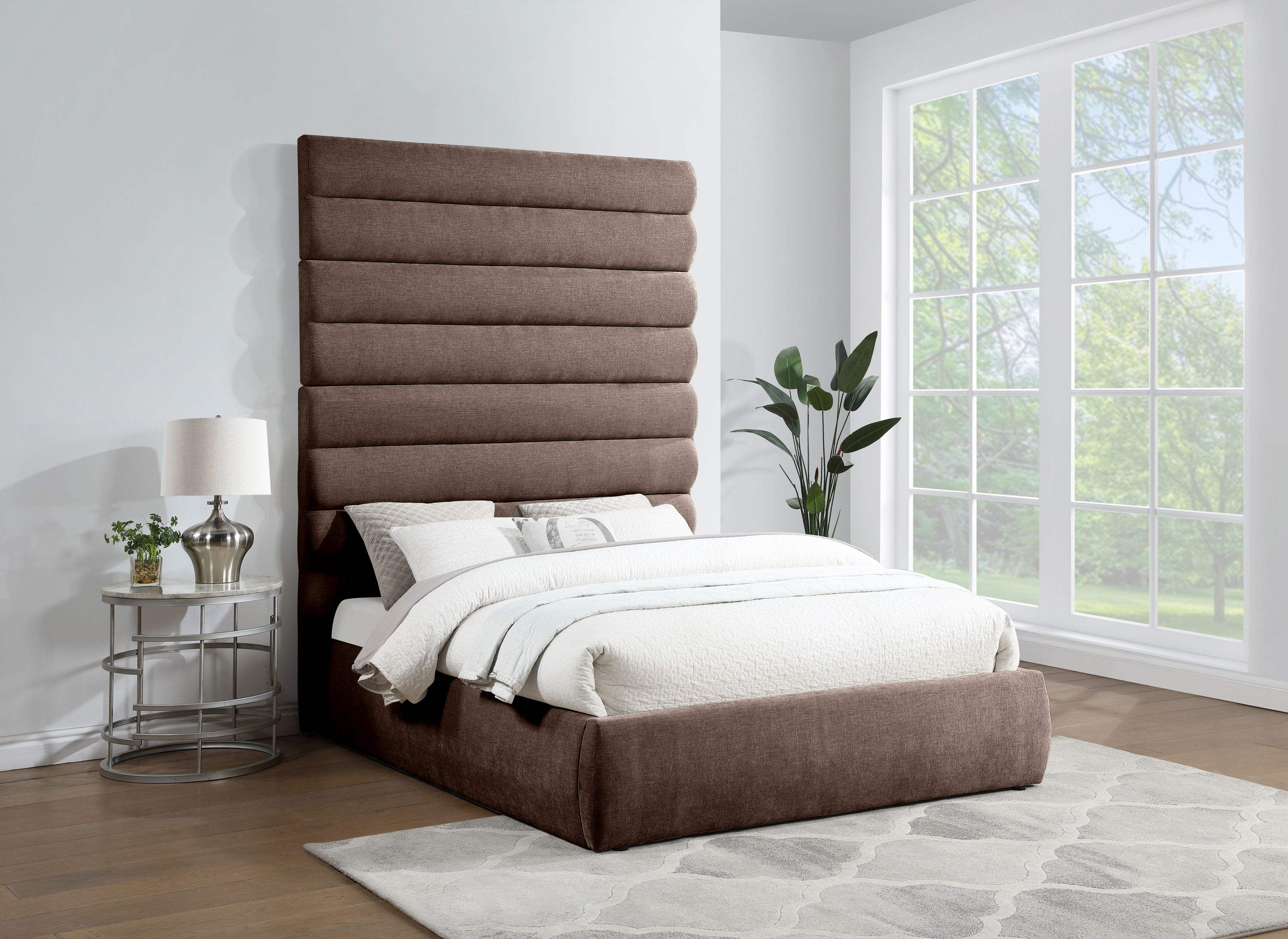Adam - Chenille Fabric Queen Bed With 89" Headboard - Brown