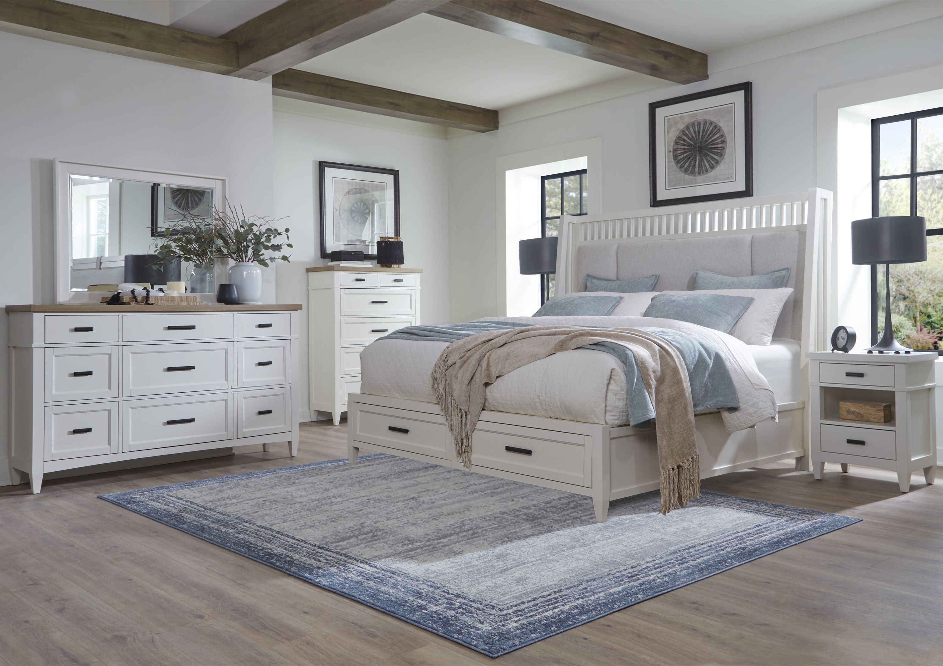 Americana Modern - Bedroom King Shelter Bed 2 Nightstands Dresser With Mirror And Chest - Cotton Image