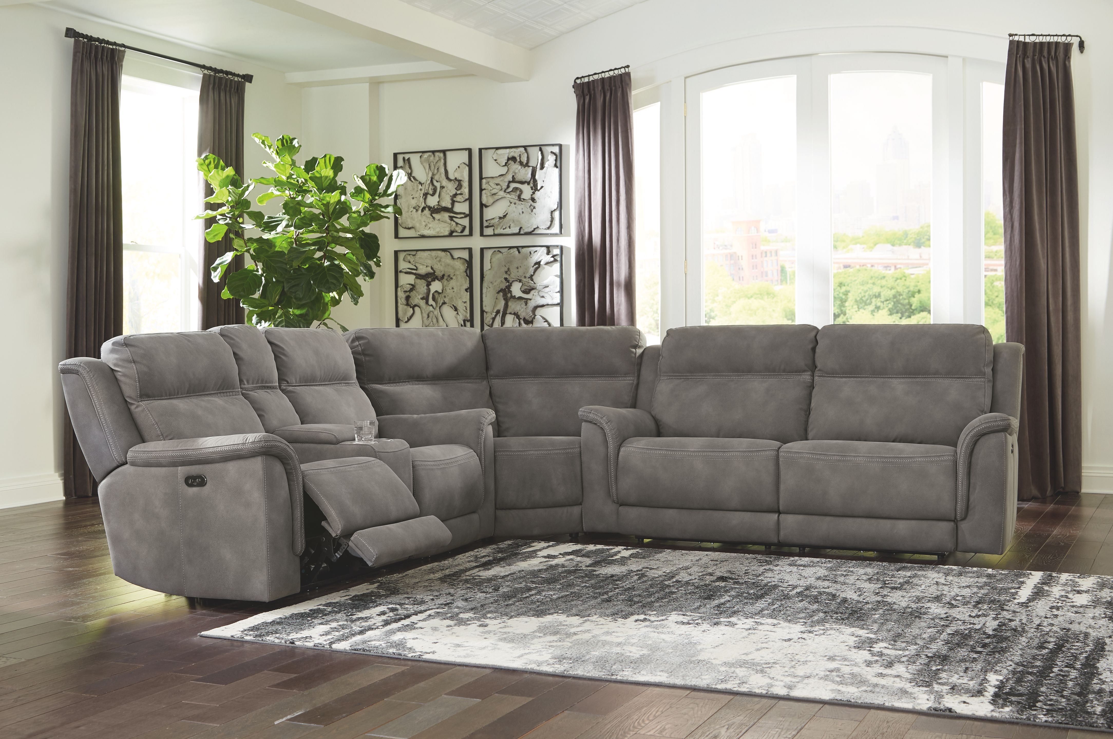 Ashley Next-gen Durapella - Slate - Power Loveseat With Console 3 Pc Sectional