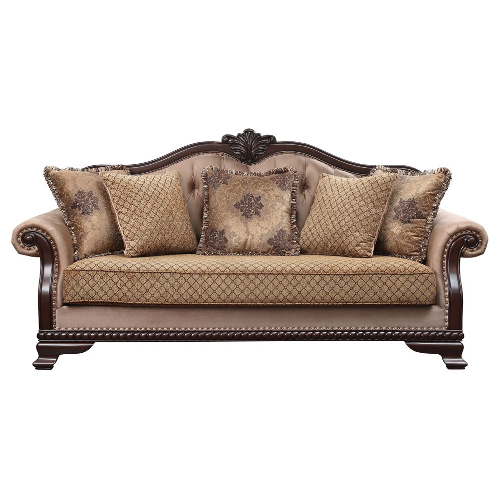 Chateau De Ville - Sofa With 5 Pillows (Same Lv01588) - Fabric & Espresso, beige, view 5