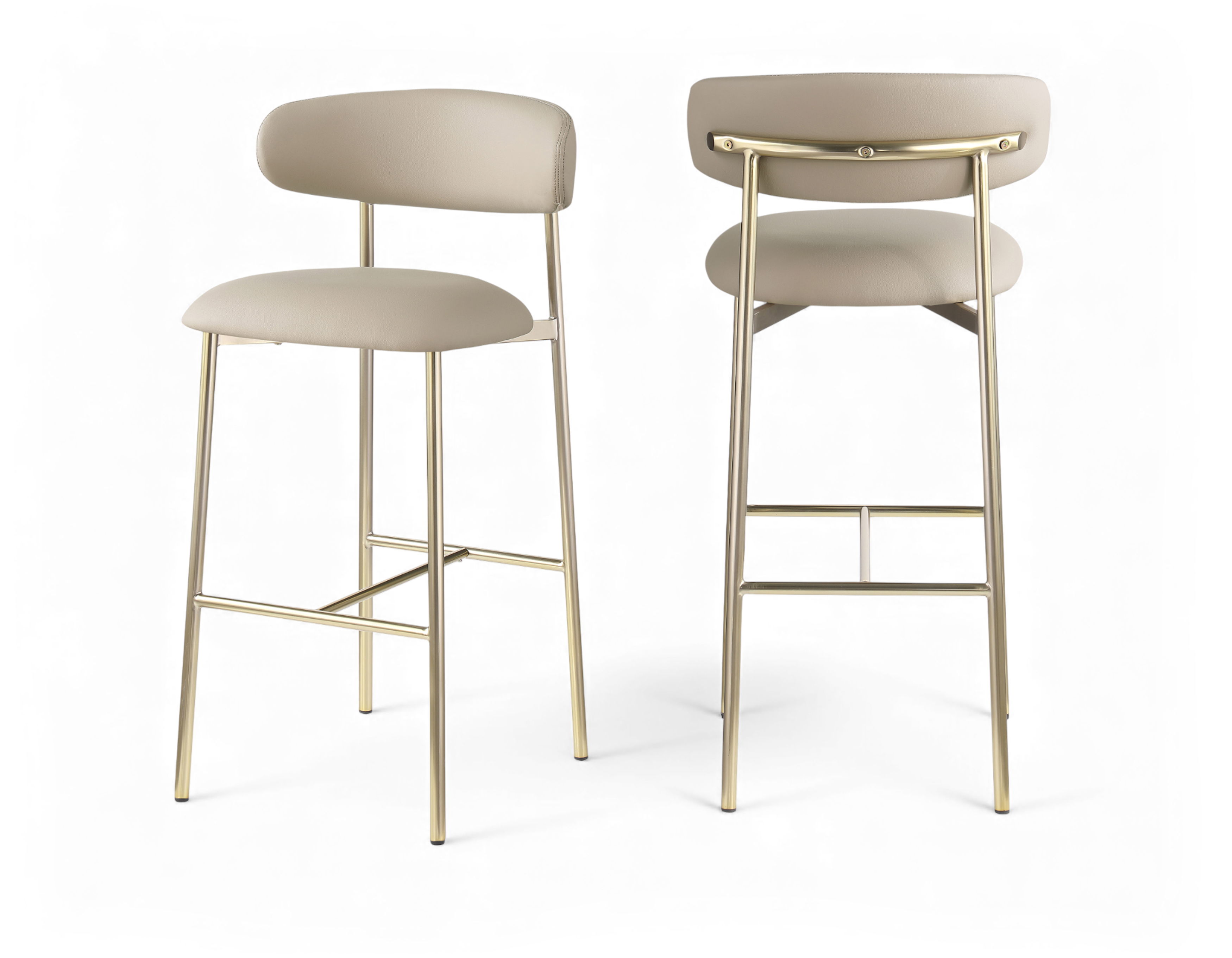 Lupita - Vegan Leather Upholstered Bar Stool (Set of 2) - Taupe / Brushed Gold