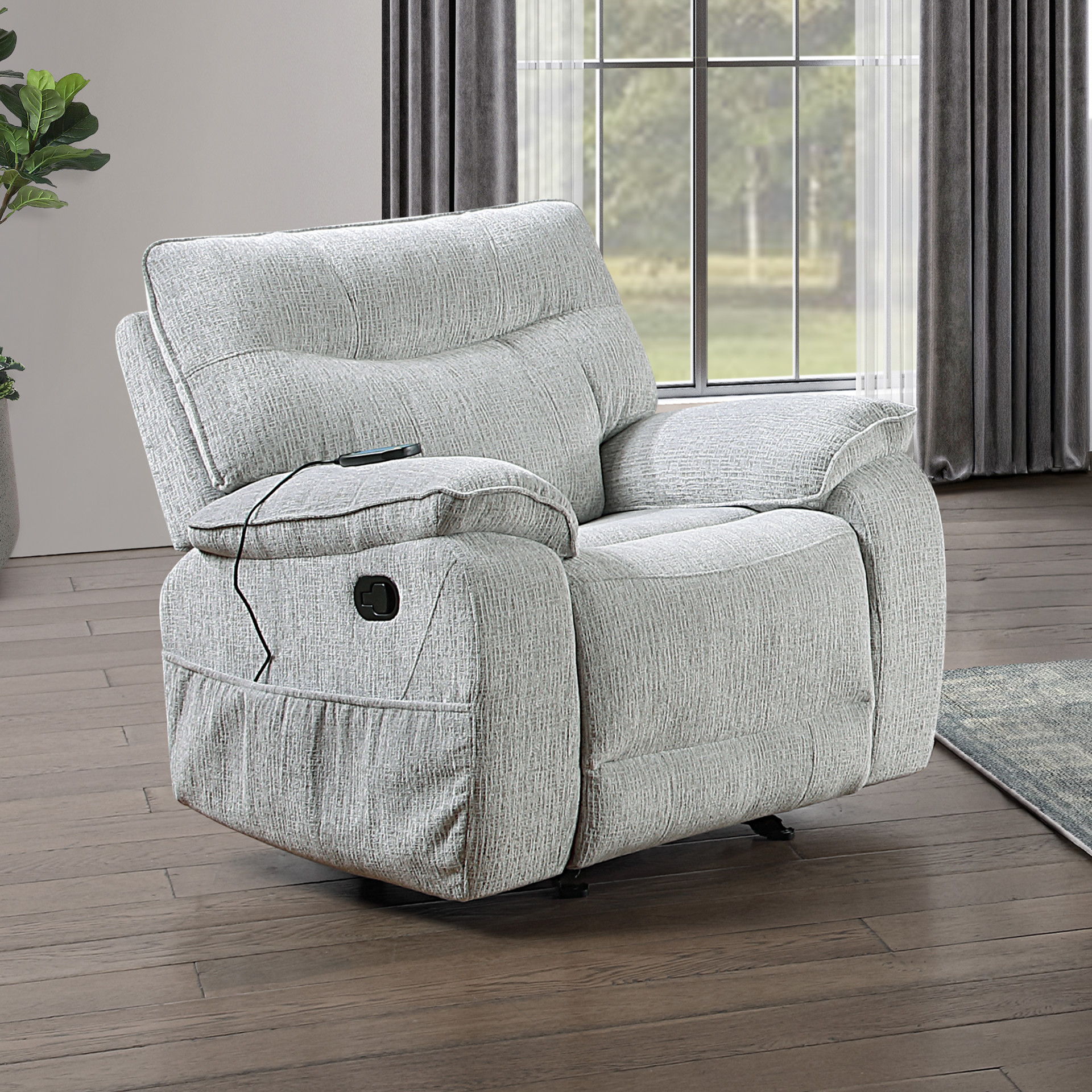 Chablis - Glider Recliner With Heat And Massage - Mist Gray, light gray, view 8