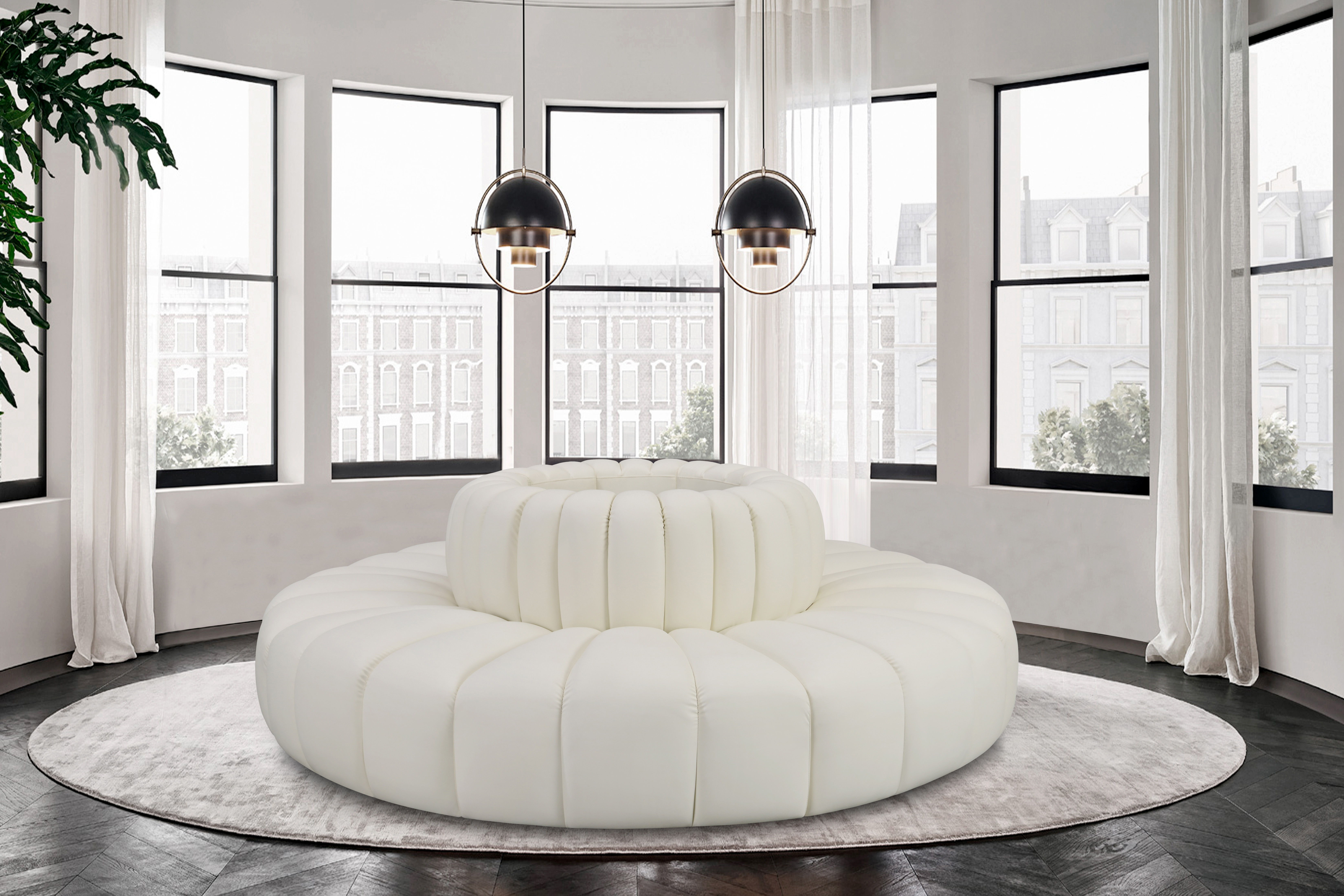 Arc - Faux Leather 8 Piece Round Modular Sofa - Cream