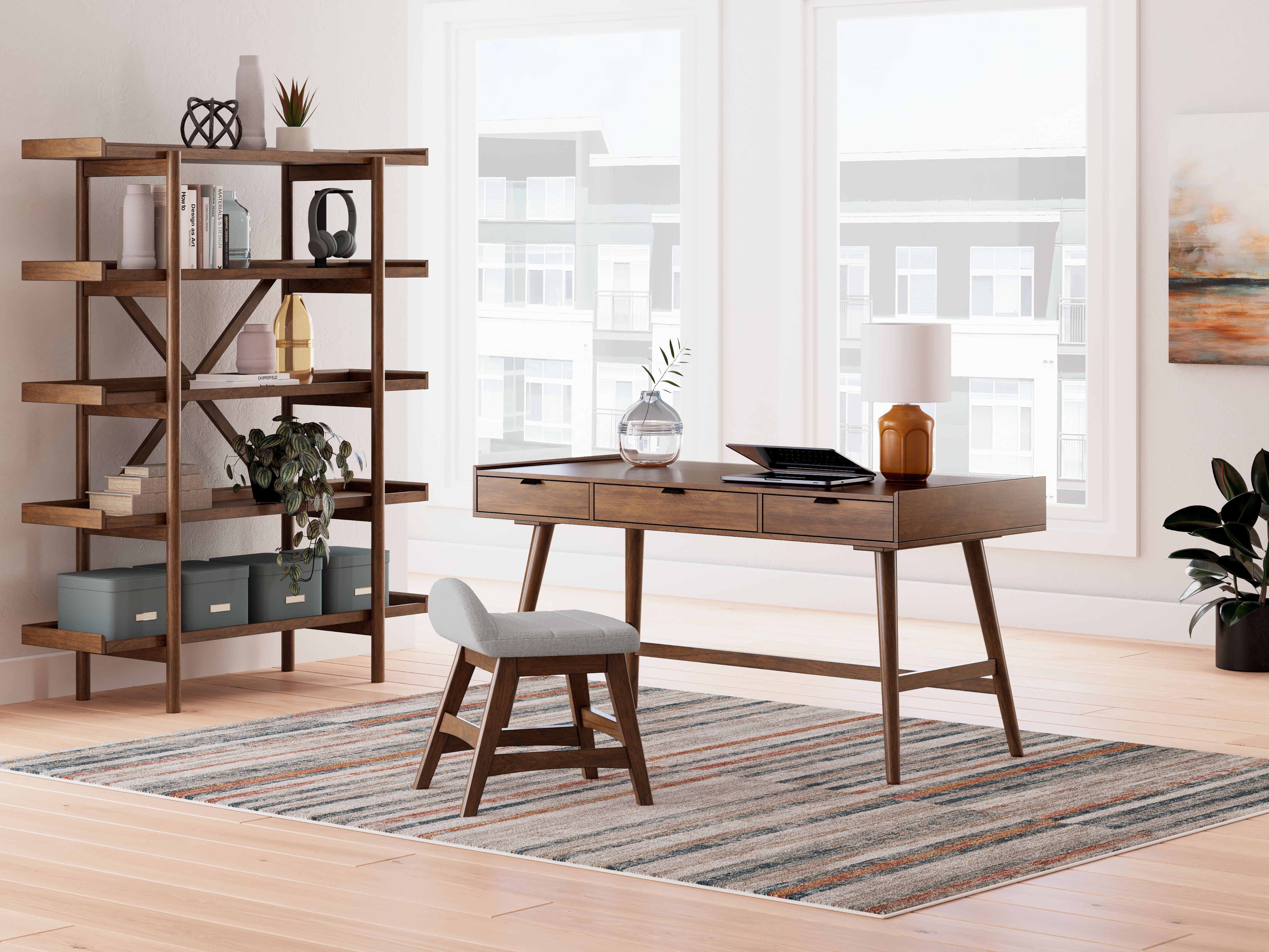 Lyncott - 3 Pc. - Home Office Desk, Chair, Bookcase - Brown