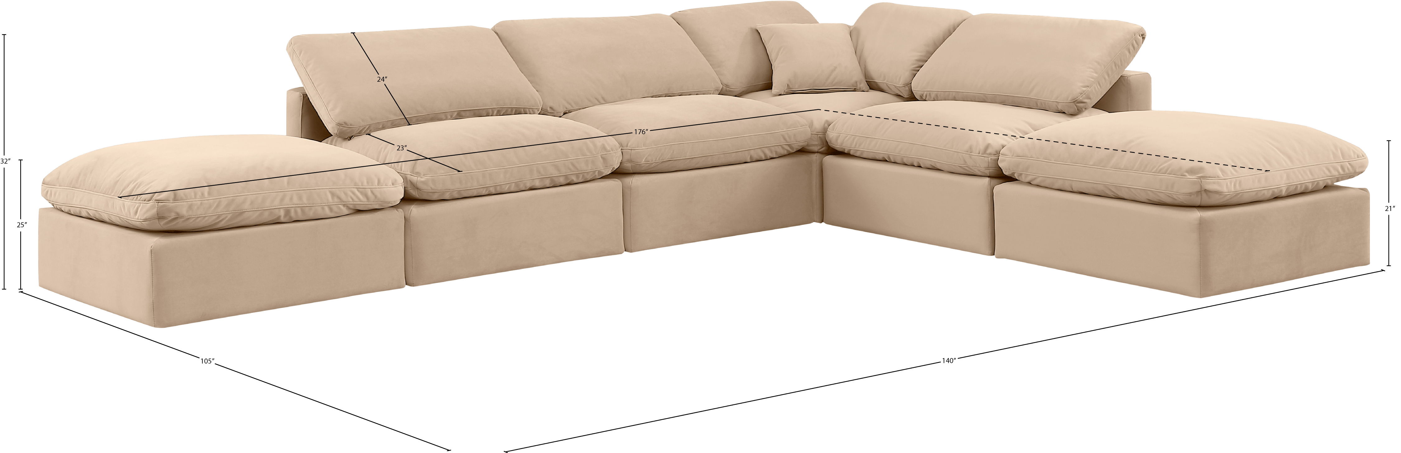 Indulge - Velvet 6 Piece Modular Armless Sectional - Beige