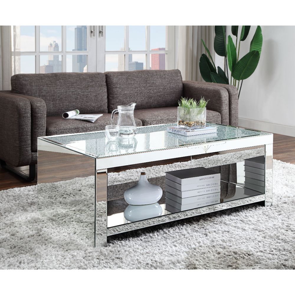 Noralie - Coffee Table - Clear Glass, Mirrored & Faux Diamonds, silver, view 4