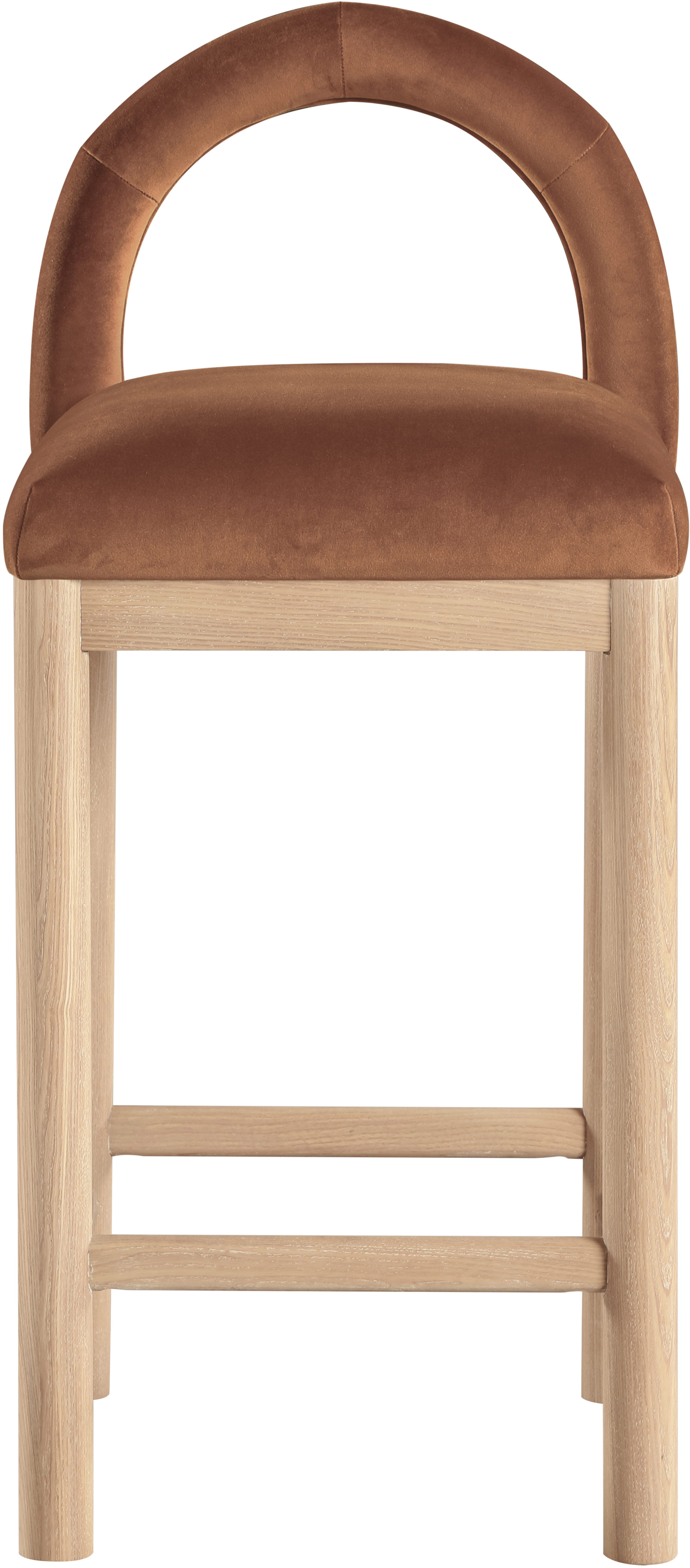 Conrad - Velvet Counter Stool With Natural Legs - Cognac