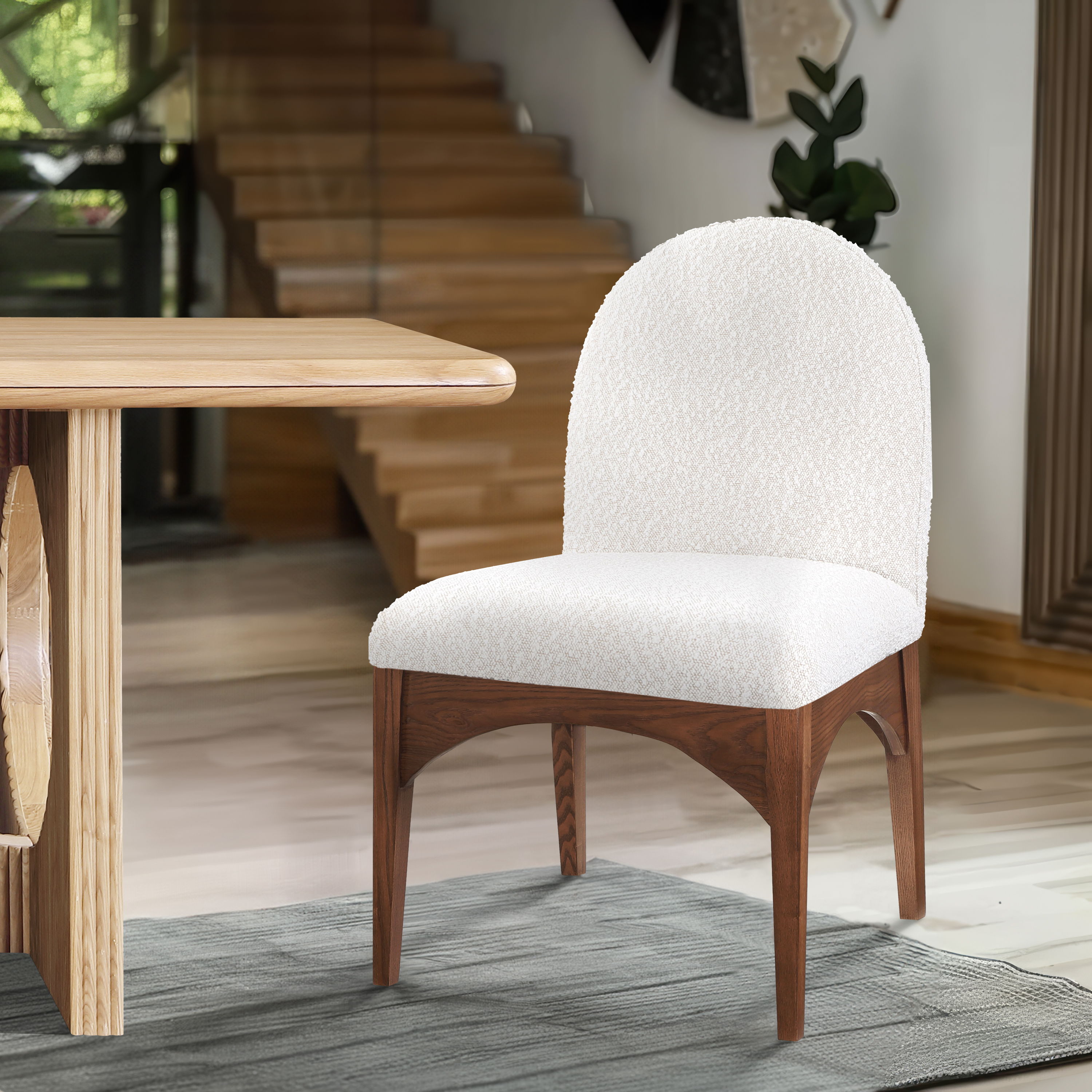 Waldorf - Boucle Dining Side Chair With Brown Legs - Cream