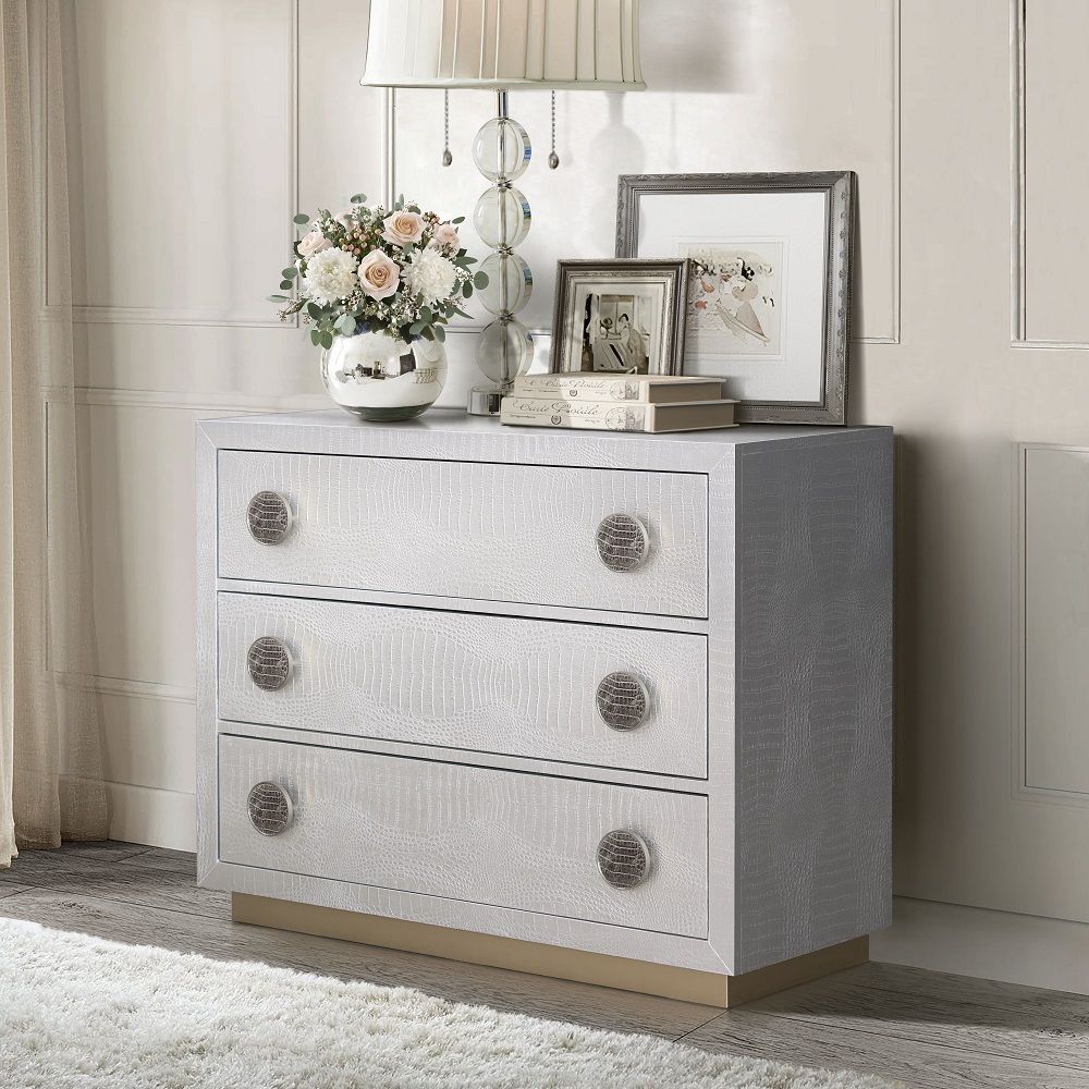 Anpu - Console Cabinet - Silver Faux Crocodile Skin, light gray