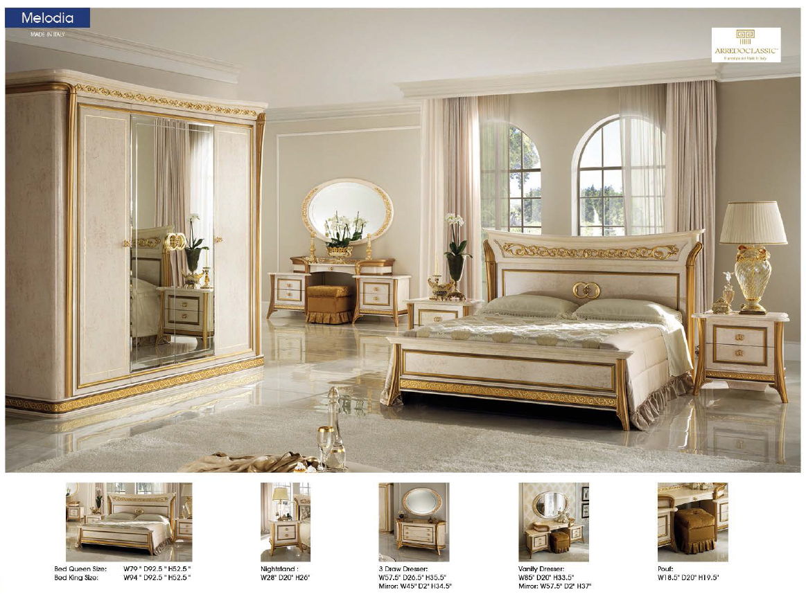 Melodia - King Size Bed - Beige / Gold