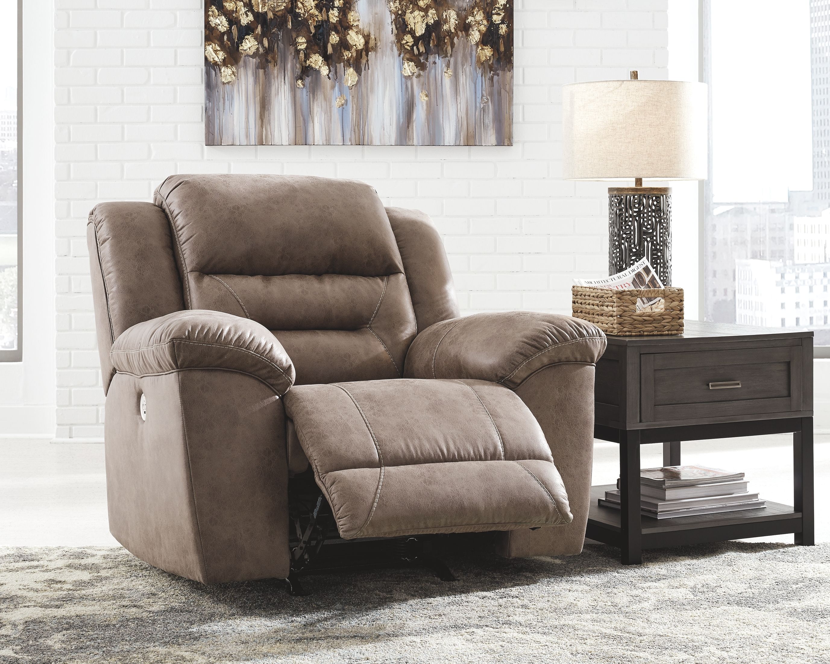 Ashley Furniture Stoneland - 3 Pc. - Power Sofa, Loveseat, Rocker Recliner - Fossil - Image 3