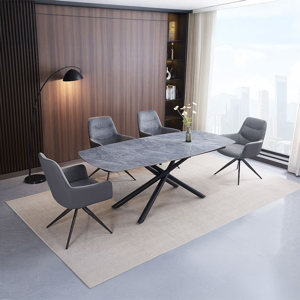 Hester - Ceramic Top Dining Table - Gray & Black, gray, view 6