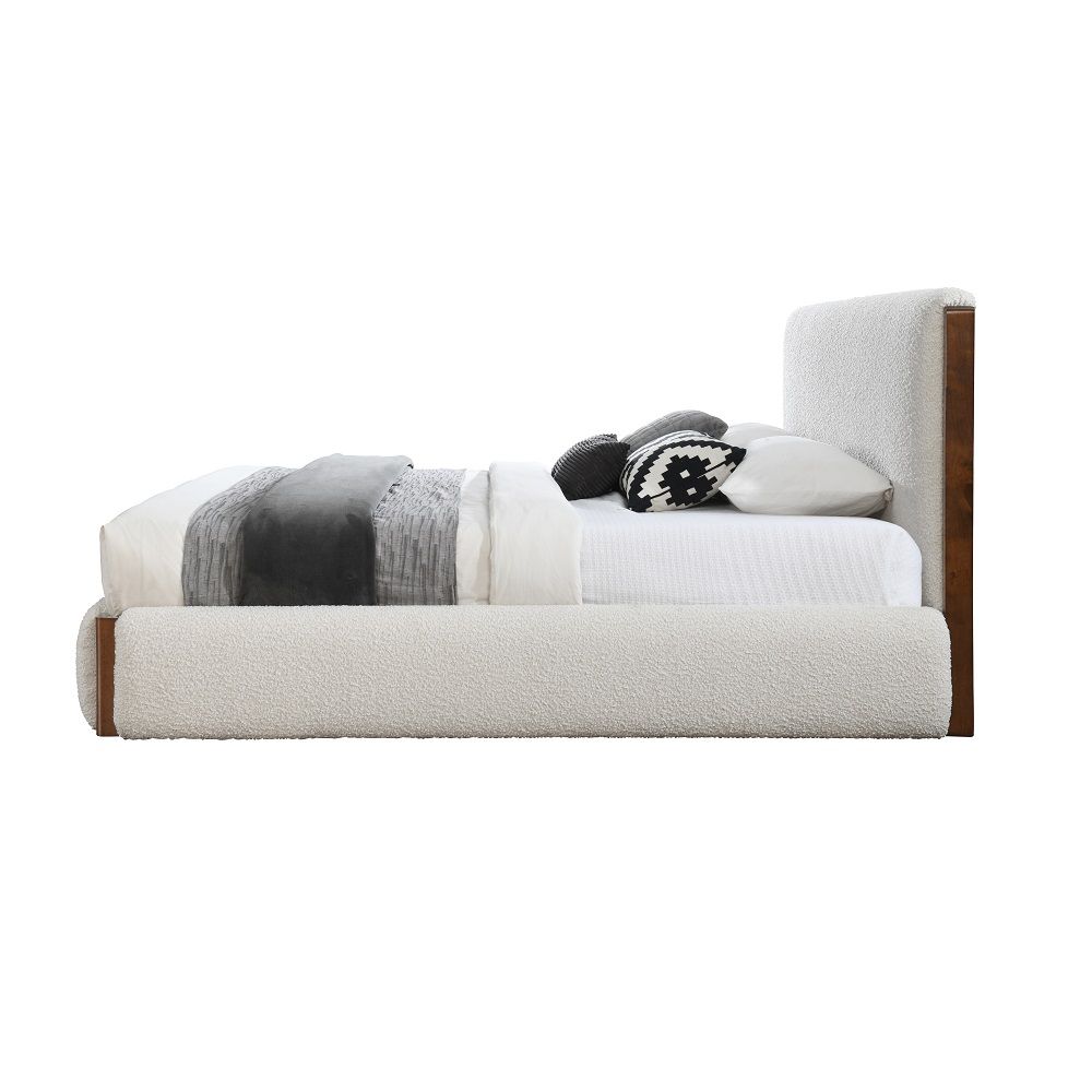 Sandro - Queen Bed - White Boucle & Walnut, white, view 3