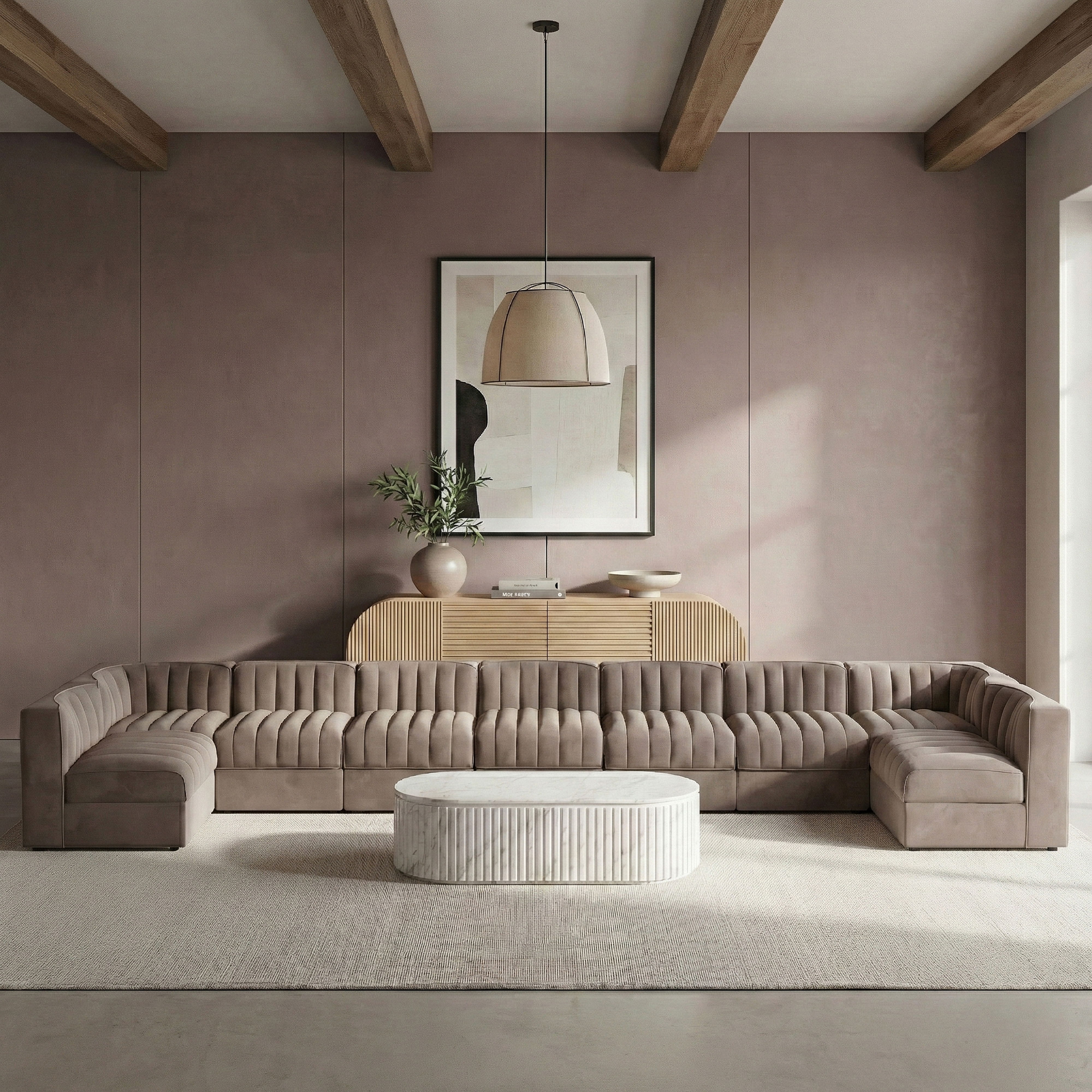 Rummi - Armless Velvet Performance Fabric Upholstered 9 Piece Modular Sectional - Taupe
