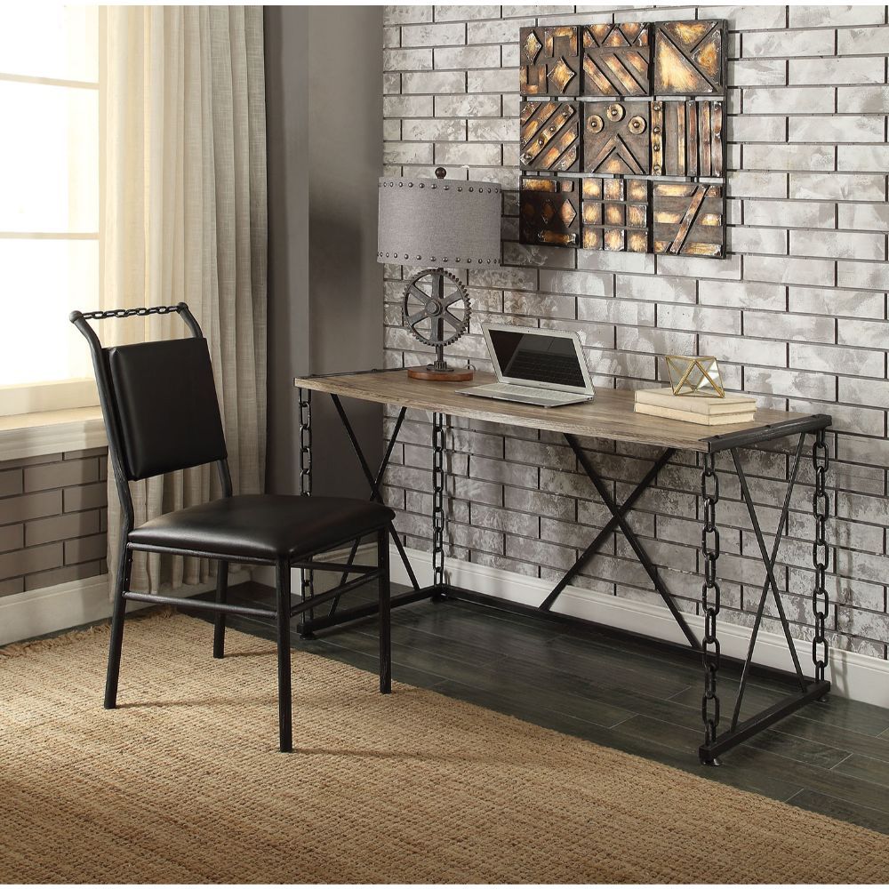 Jodie - Writing Desk (Same Ac00905) - Rustic Oak & Antique Black, black