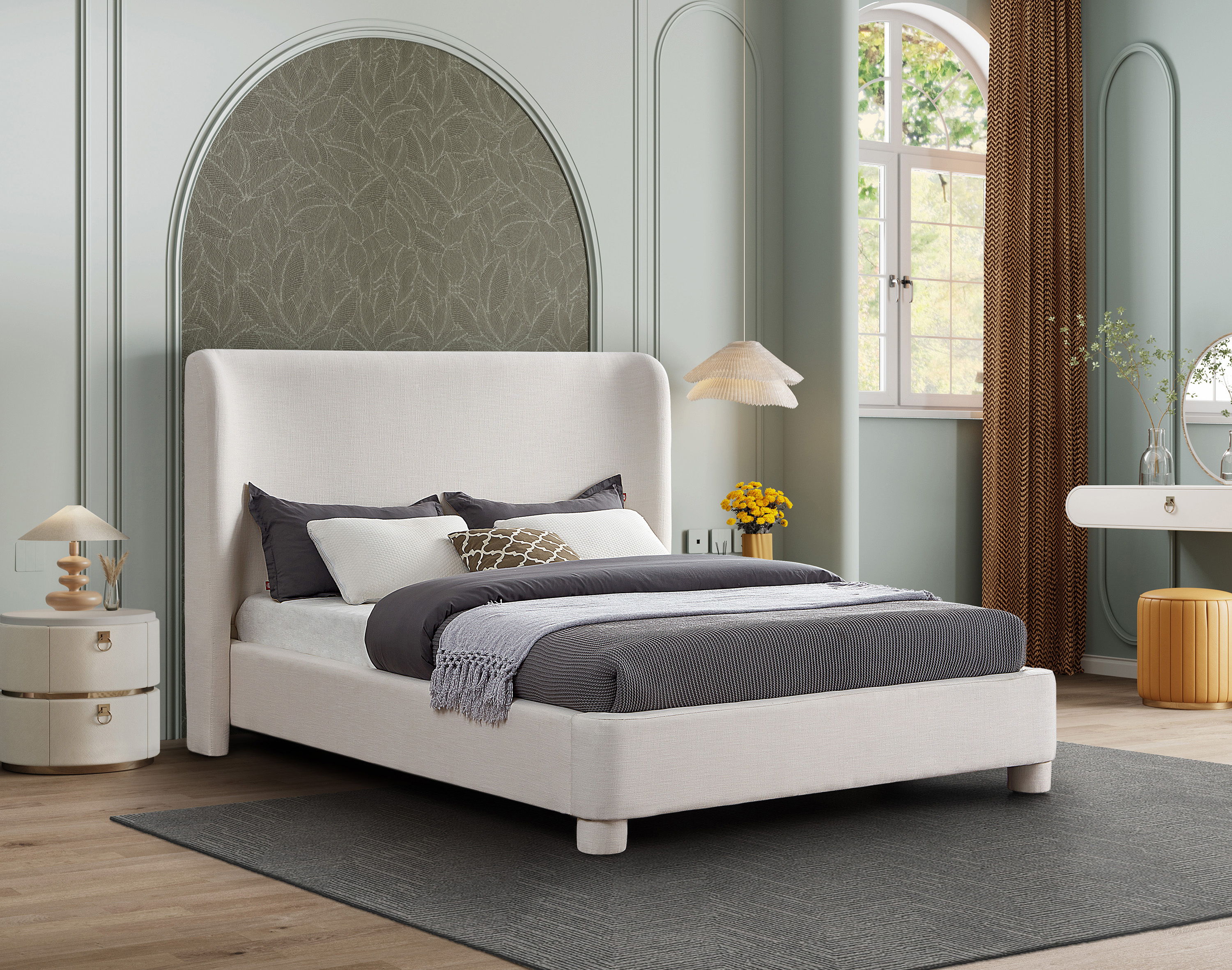 Penny - Polyester Fabric King Bed - Cream