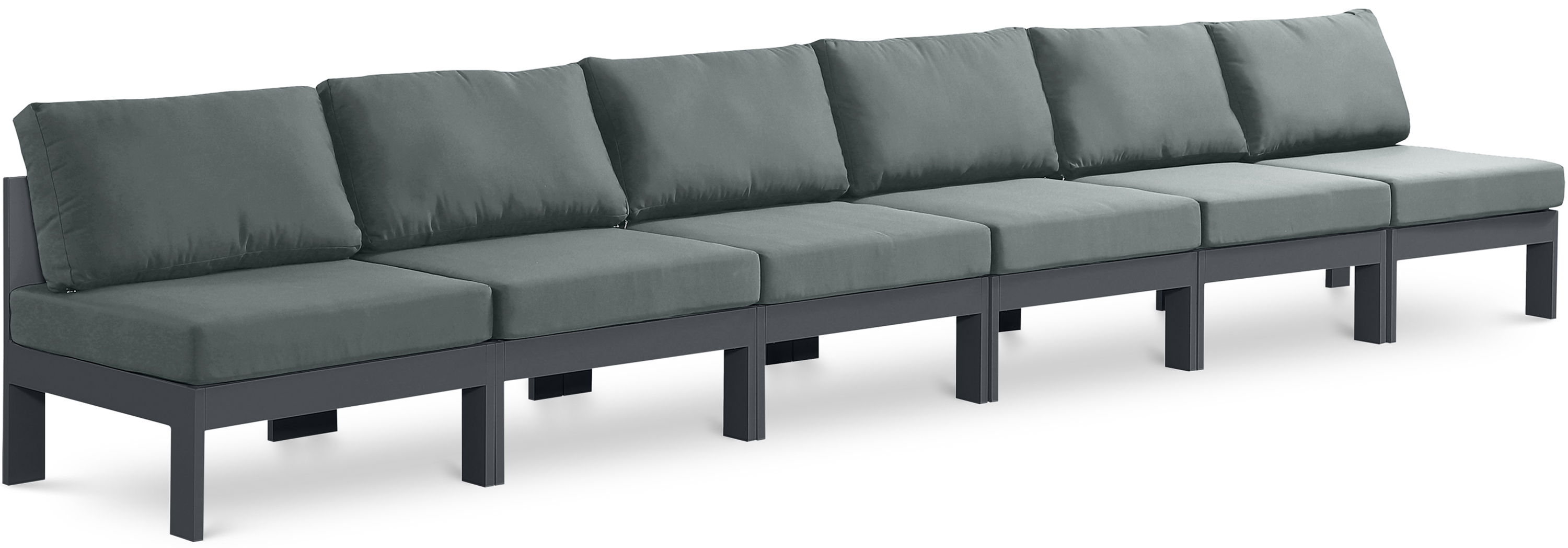Nizuc - Outdoor Patio 6 Seat Armless Modular Sofa With Gray Frame - Gray