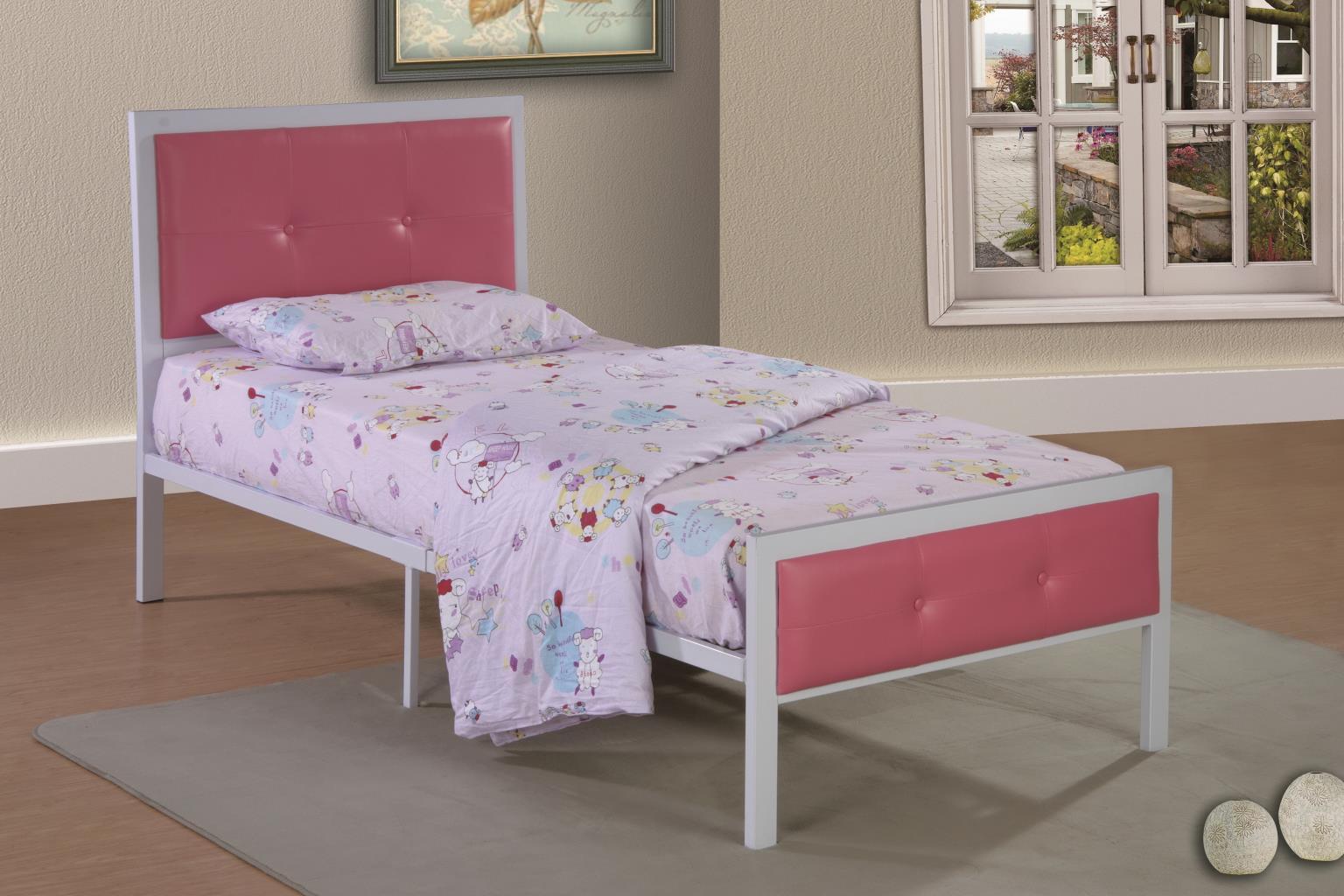 B628 - Twin Padded Metal Bed - Pink