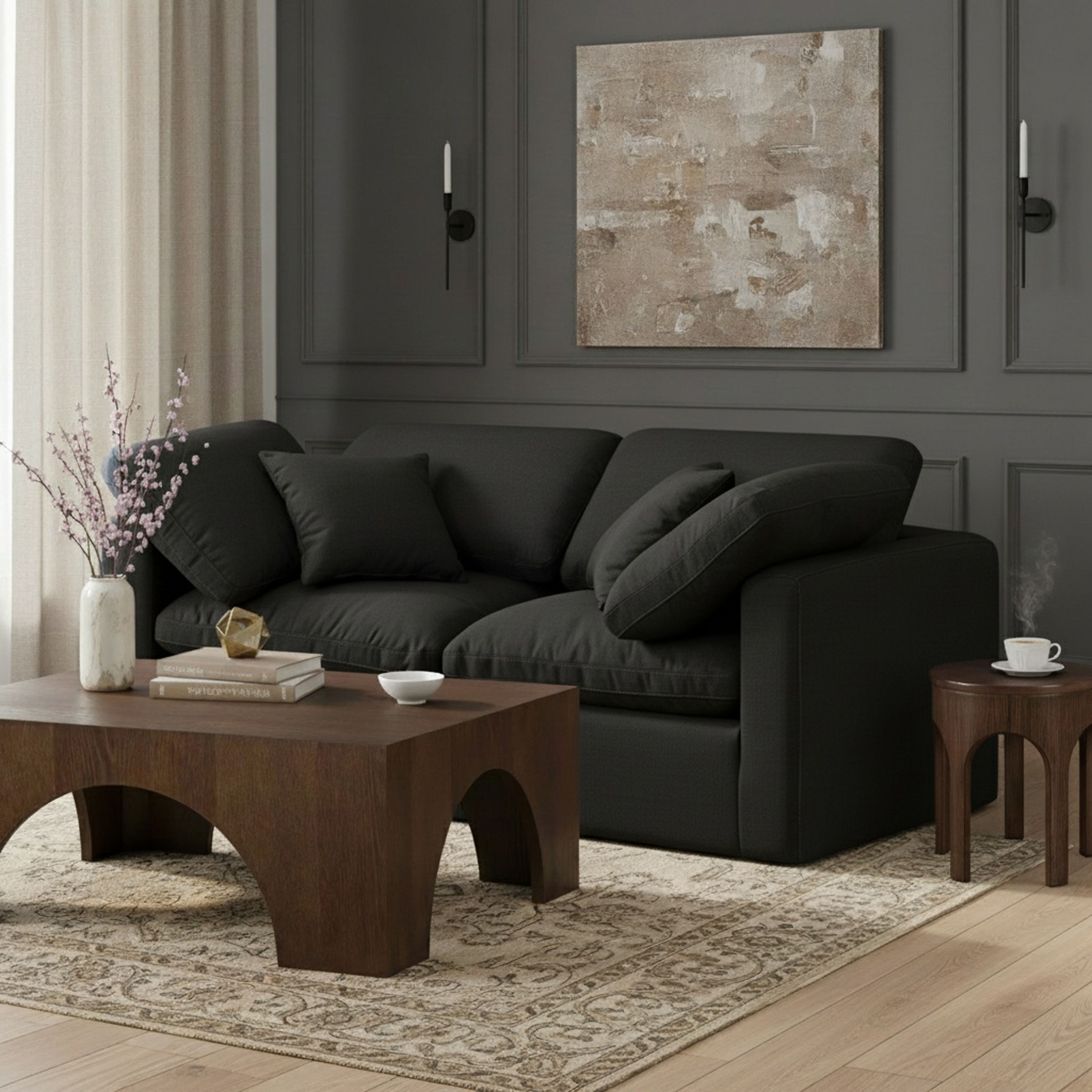 Indulge - Linen 2 Piece Modular Sofa - Charcoal