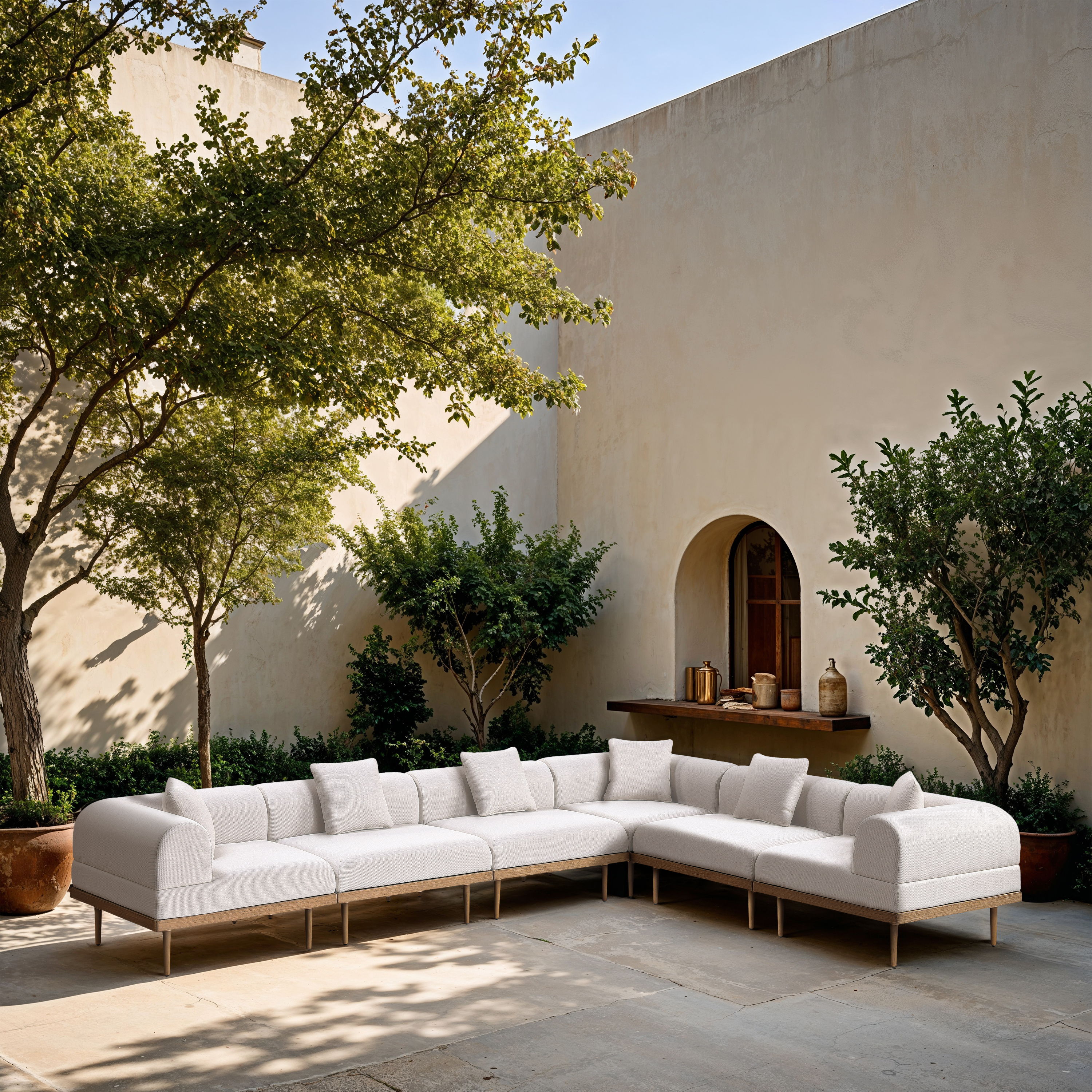Laguna - 6 Piece 142" Upholstered Outdoor Patio Modular Sectional - Cream
