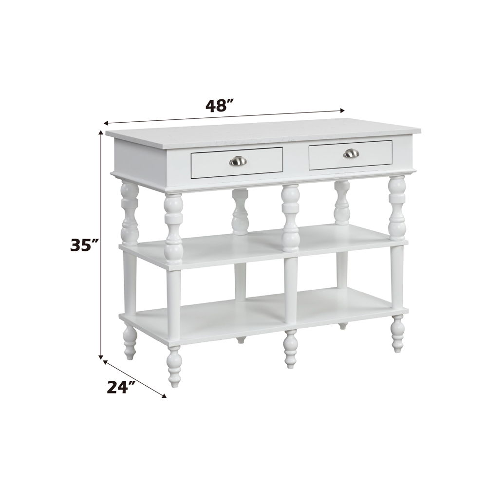 Rorratt - Kitchen Island - Marble Top & White, white, view 5