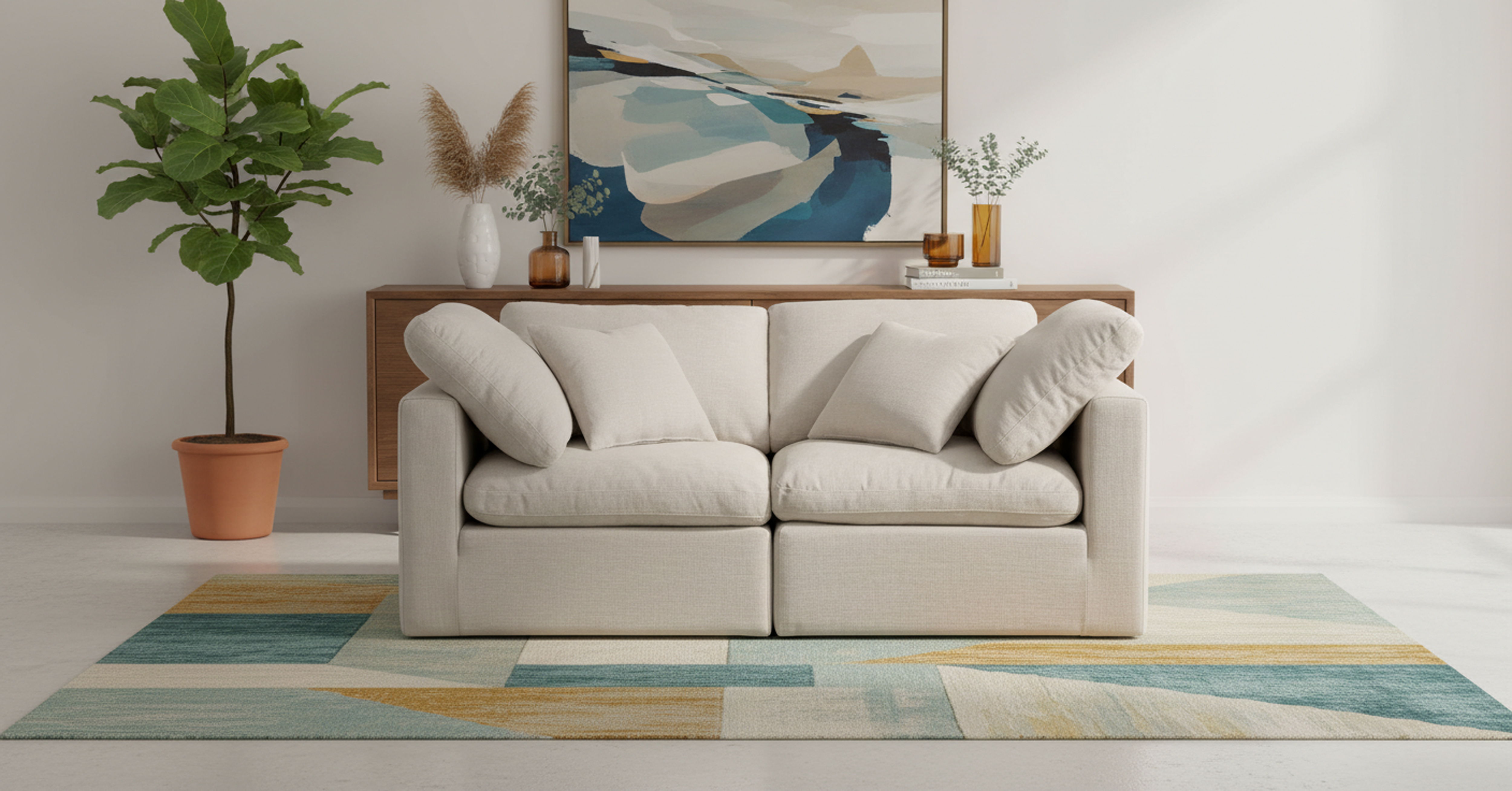 Indulge - Linen 2 Piece Modular Sofa - Ivory