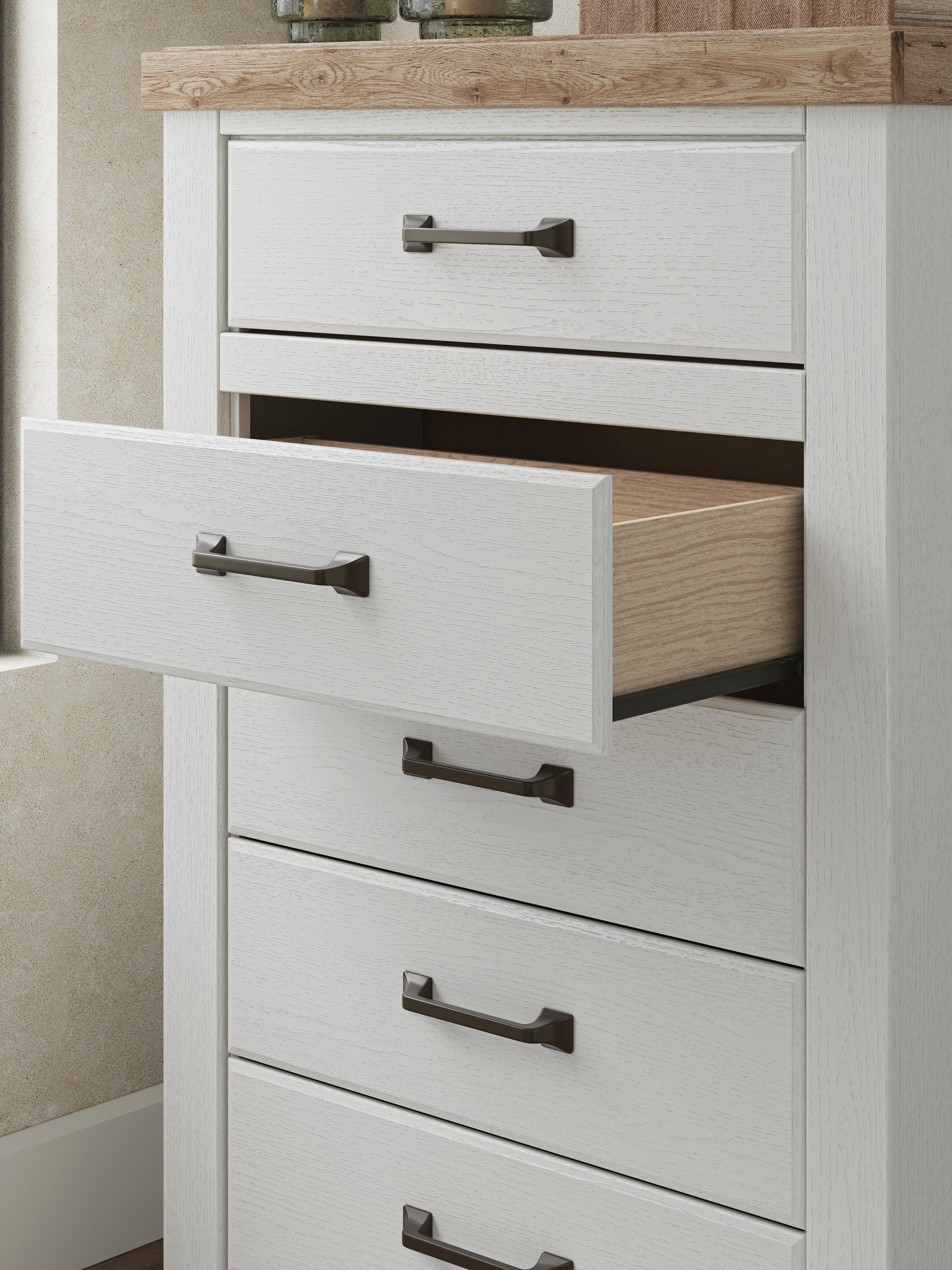 Ashley Furniture Savonport - Five Drawer Chest - White / Brown - Image 10