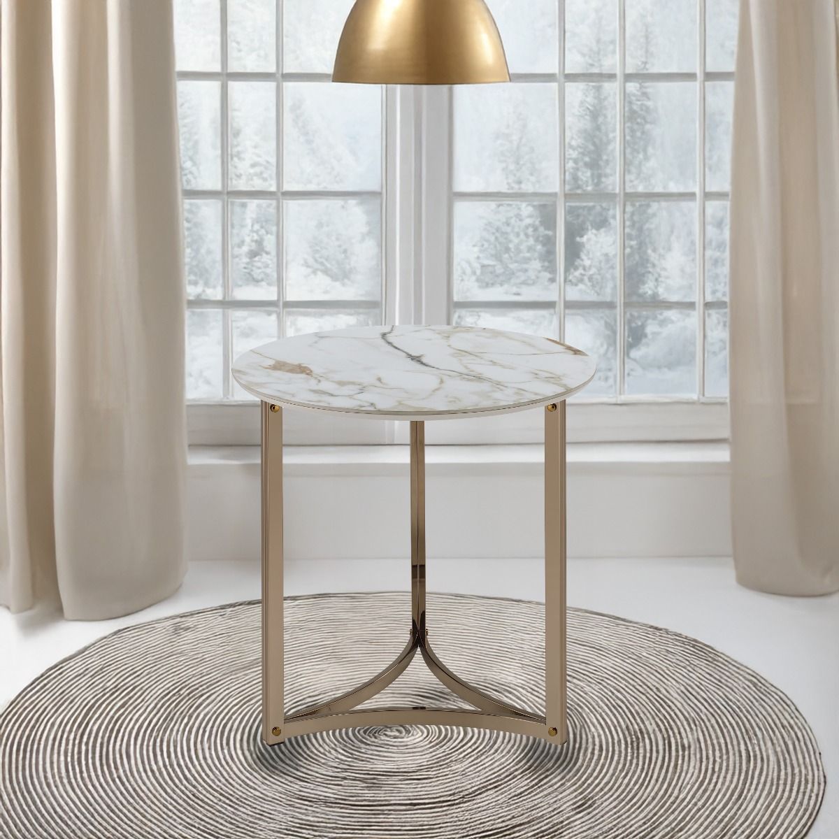 Zaidee - 23.5" End Table - Sintered Stone & Champagne, gold