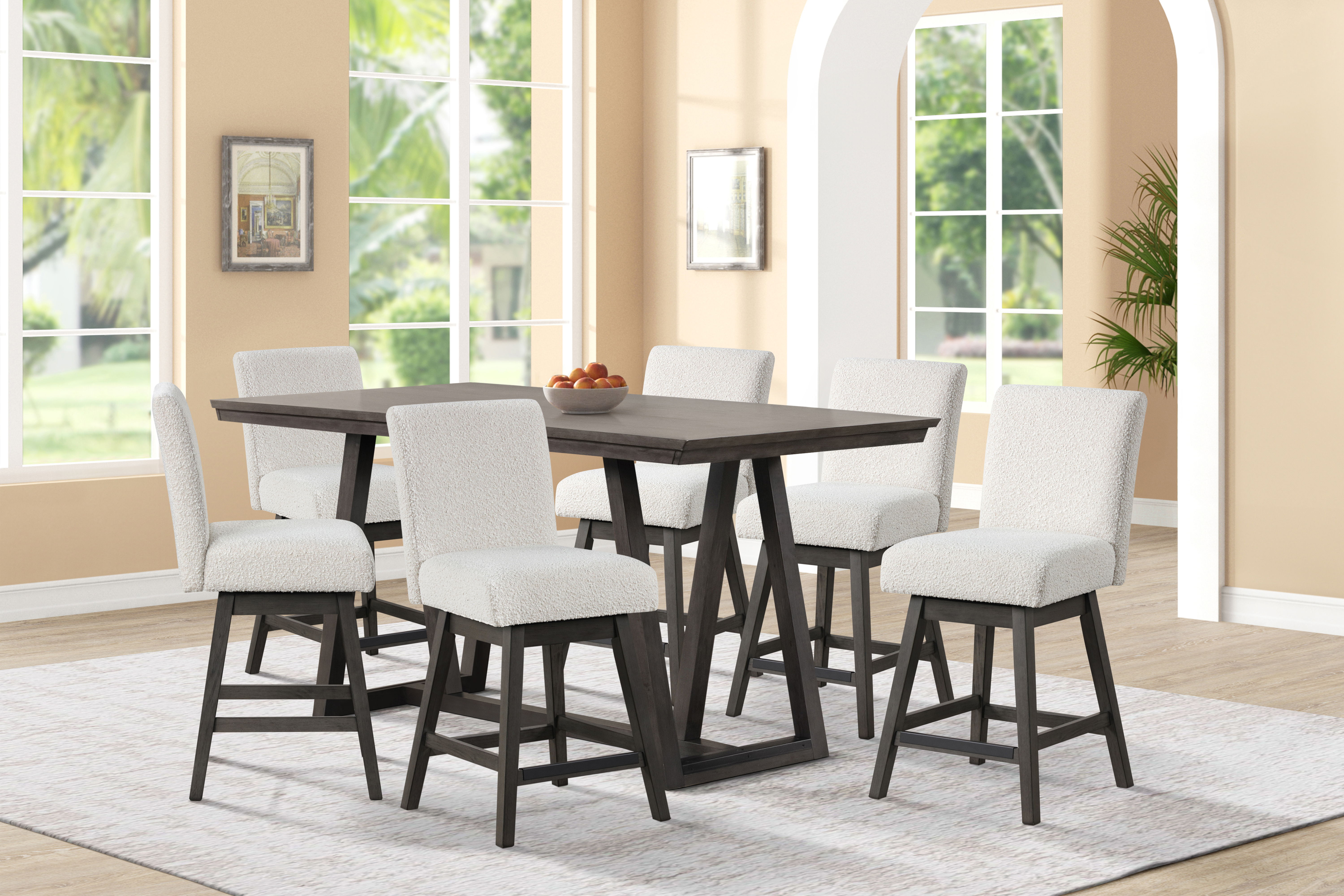 High Line - Counter Table & 6 Swivel Counter Chairs - White