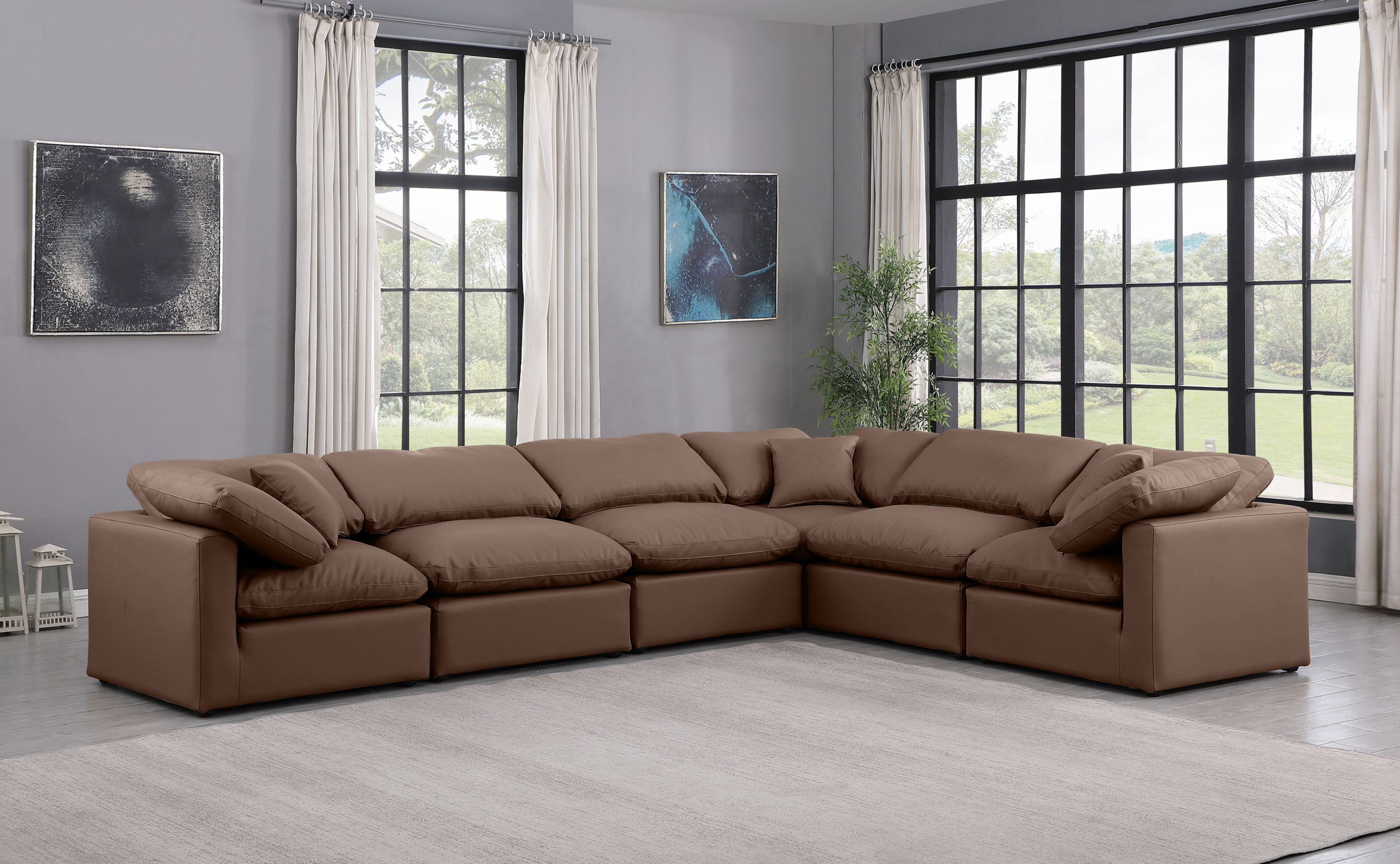 Indulge - Faux Leather 6 Piece Modular Corner Sectional - Brown