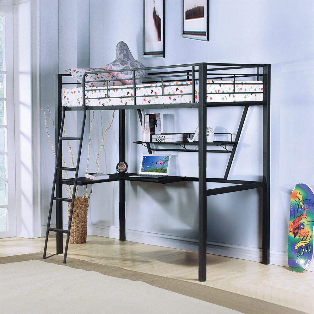 Senon - Twin Loft Bed With Desk - Silver & Black, black