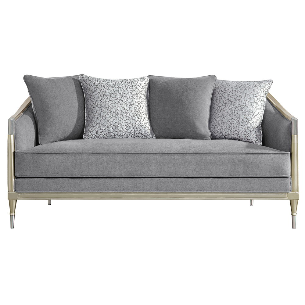 Fernando - Loveseat With 4 Pillows - Gray Chenille & Champagne, gray, view 8