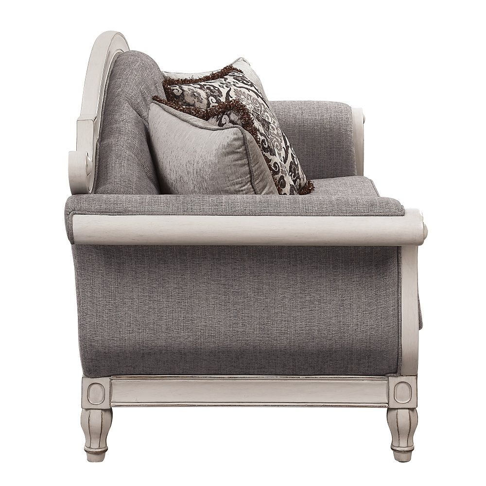 Florian - Sofa With 4 Pillows - Gray Fabric & Antique White, gray, view 5