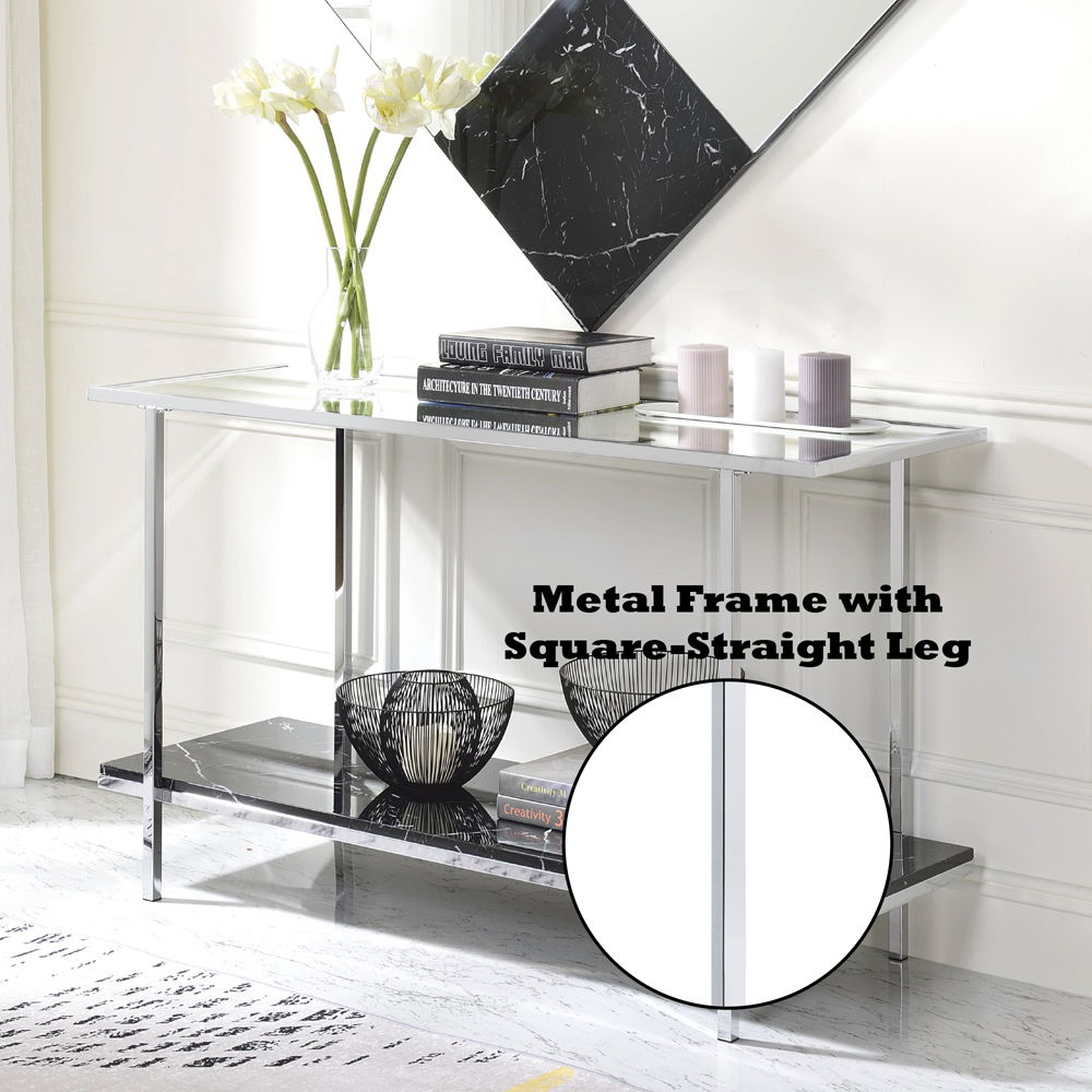 Angwin - Console Table - Mirrored, Faux Marble Top & Chrome, silver, view 3